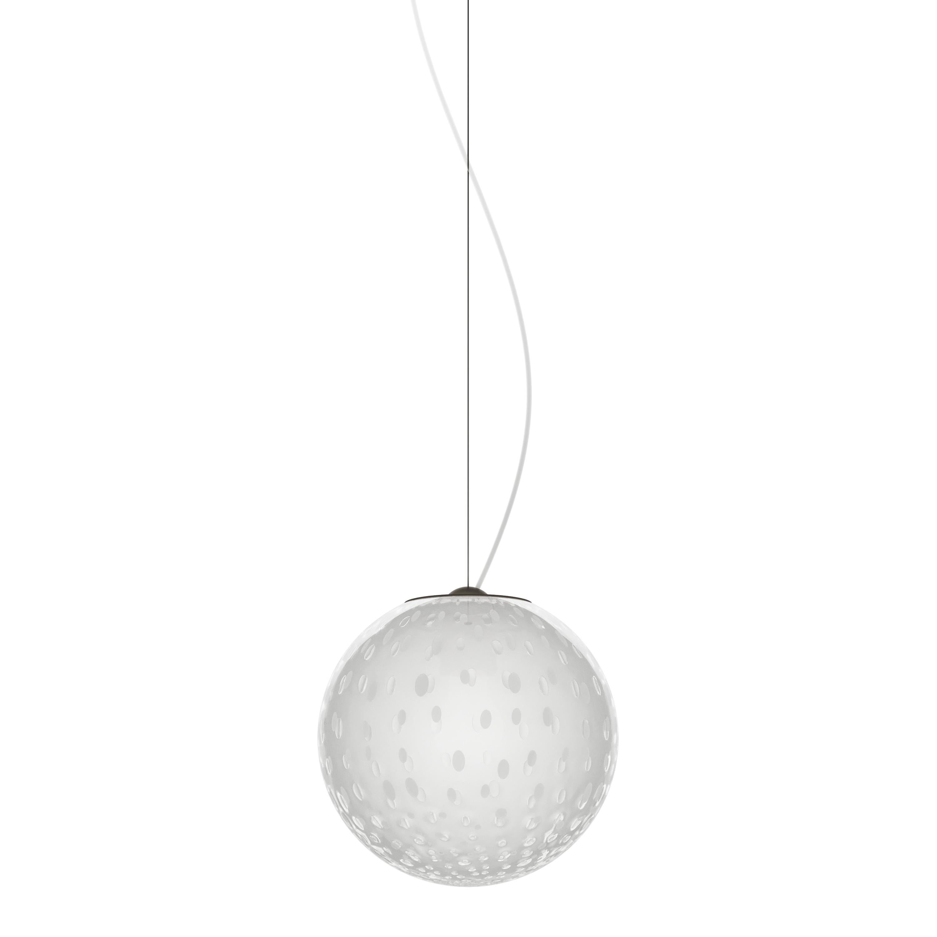 Modern Vistosi Bolle Pendant Light in White Bubbles With Satin Nickel Frame For Sale
