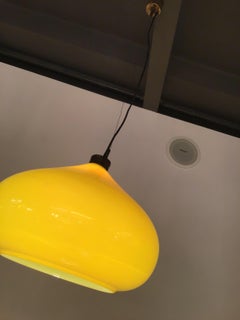 Vistosi Chandelier 1965 Brass Yellow Glass, Italy