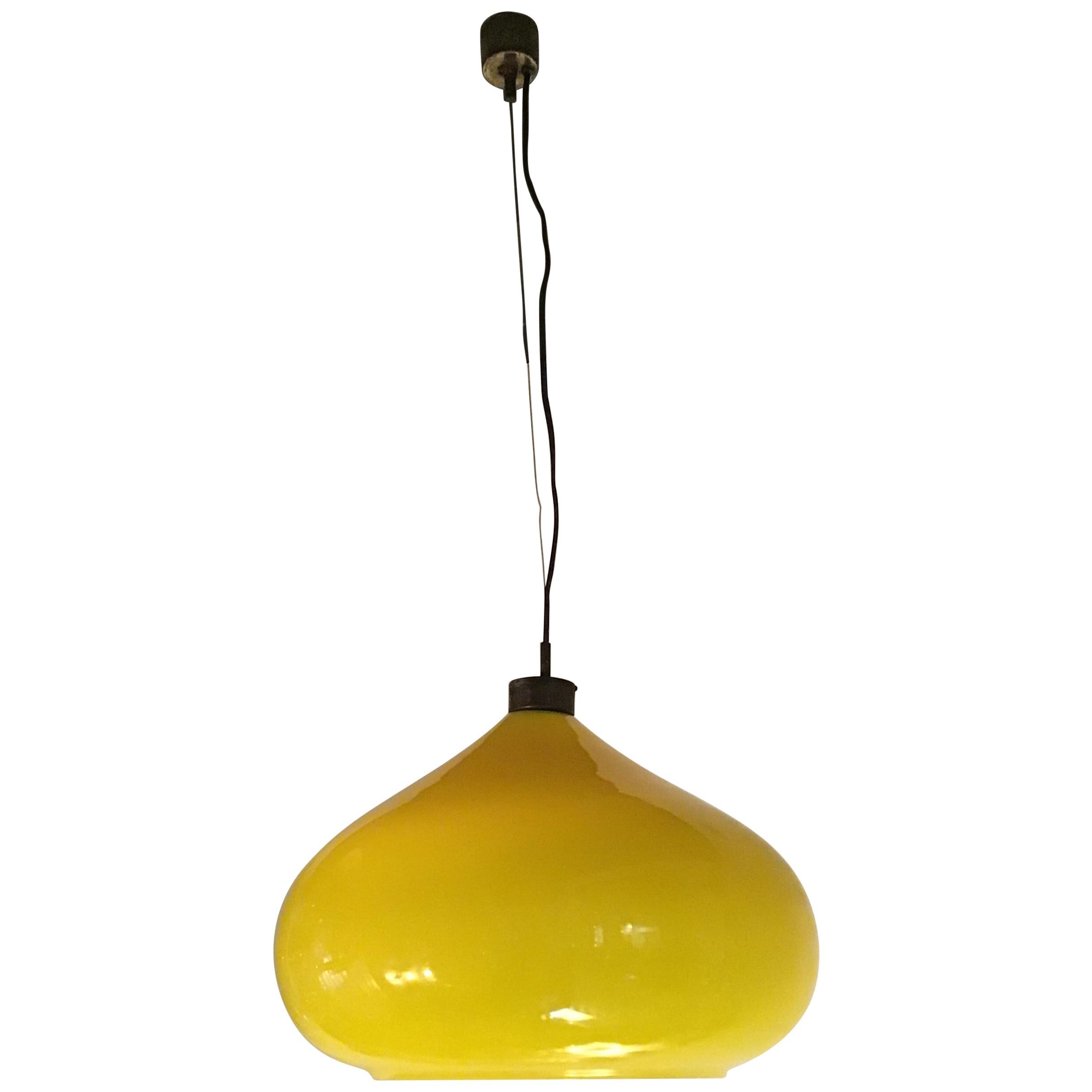 Vistosi Chandelier 1965 Brass Yellow Glass, Italy For Sale