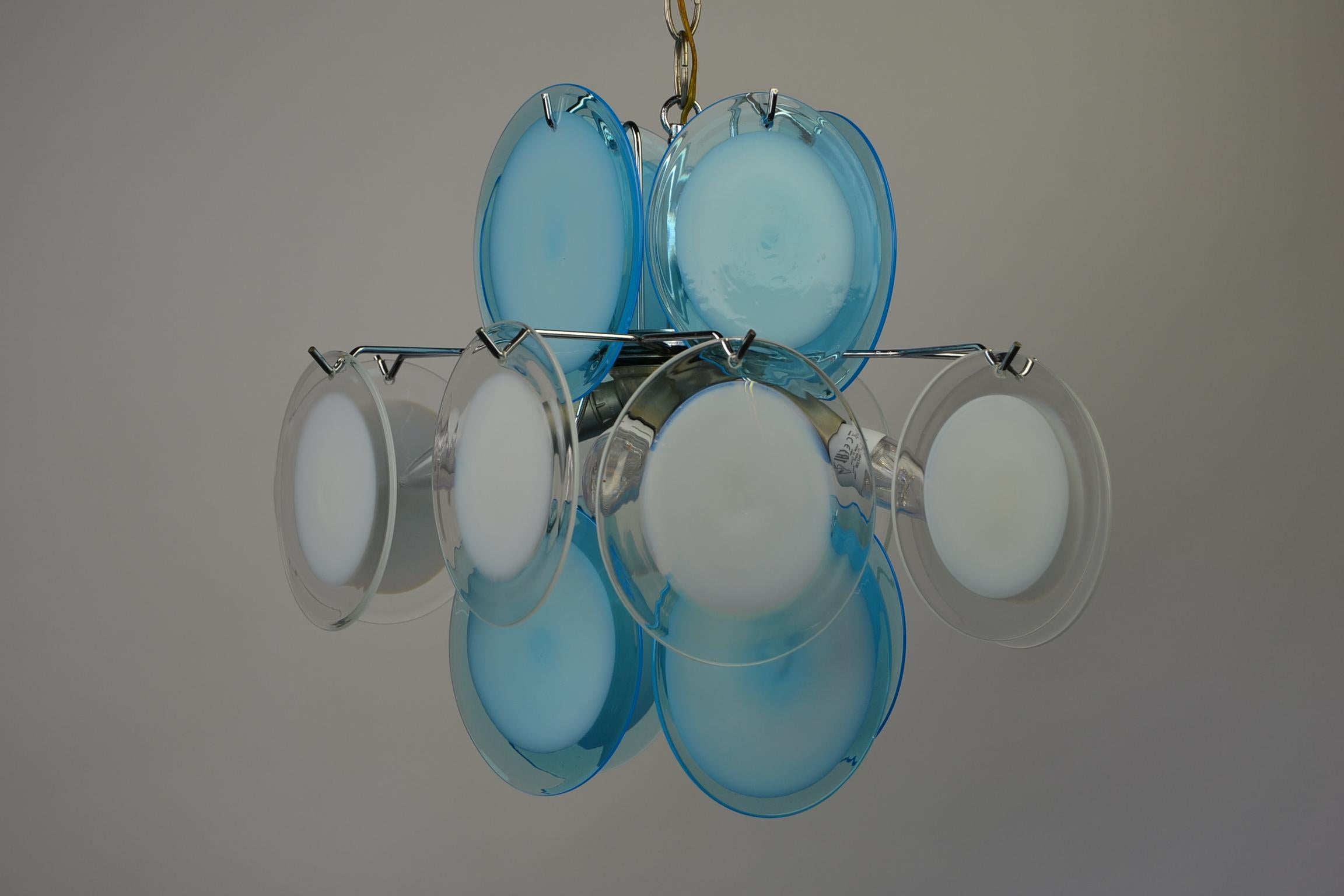 Vistosi Chandelier, Blue and White Glass Murano Discs, Mid-20th Century In Good Condition In Antwerp, BE