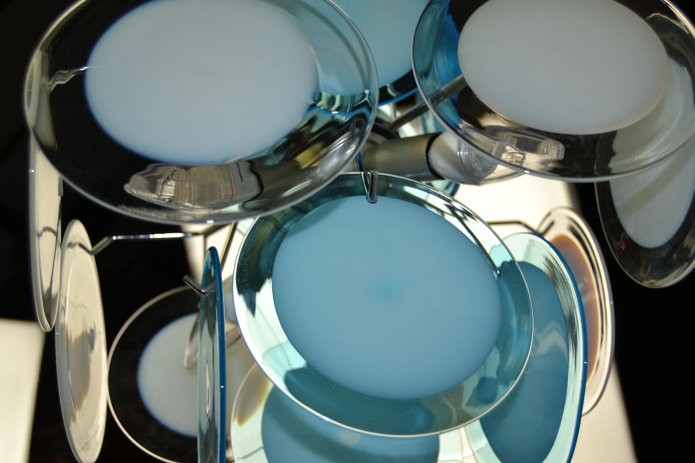 Vistosi Chandelier, Blue and White Glass Murano Discs, Mid-20th Century 2
