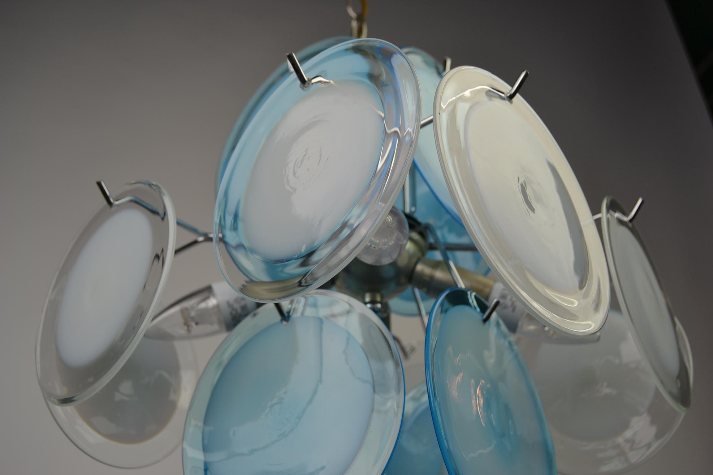 Vistosi Chandelier, Blue and White Glass Murano Discs, Mid-20th Century 3