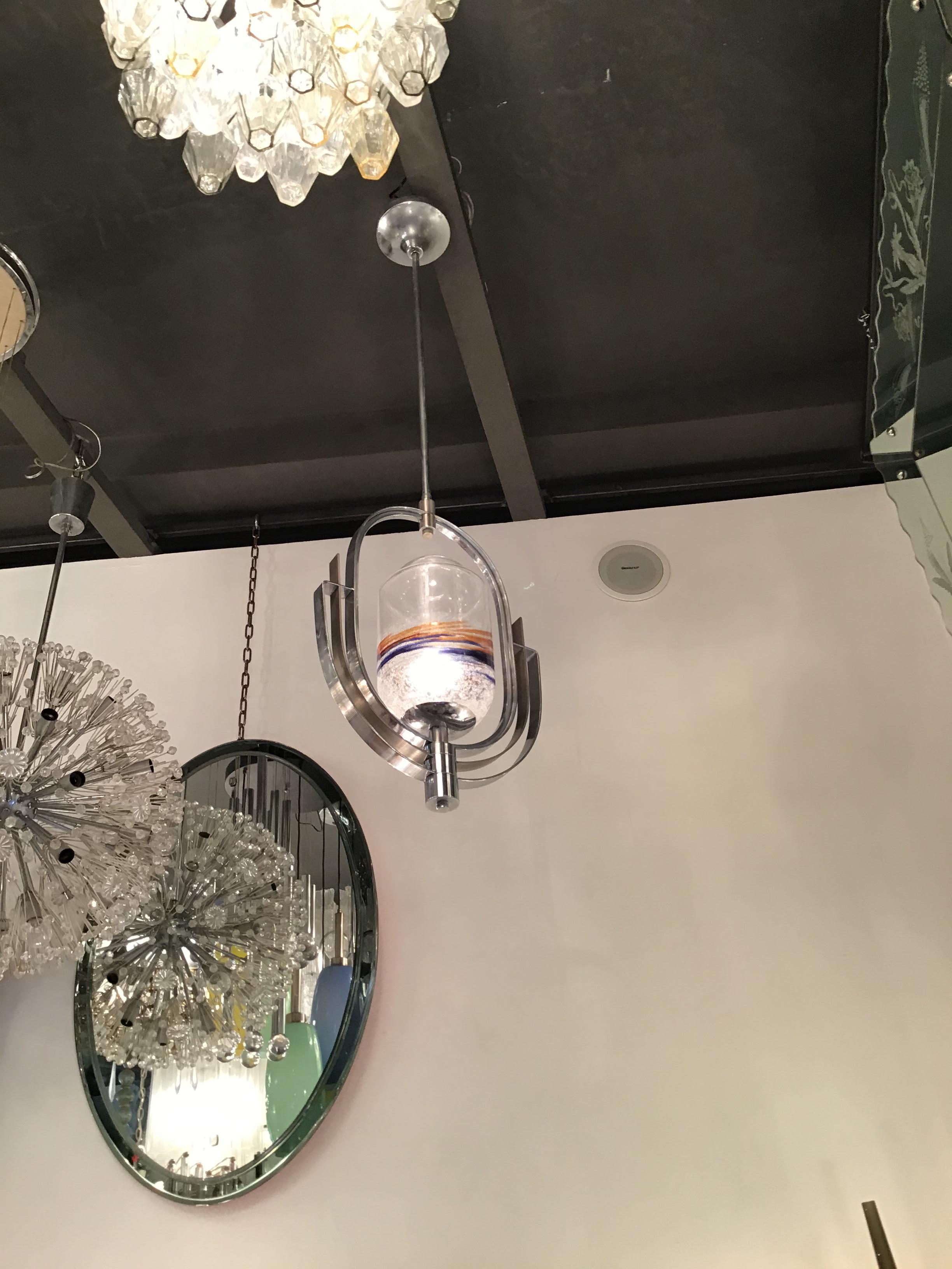 Lampadario Vistosi Vetro di Murano Metallo Crome 1960 Italia in vendita 5