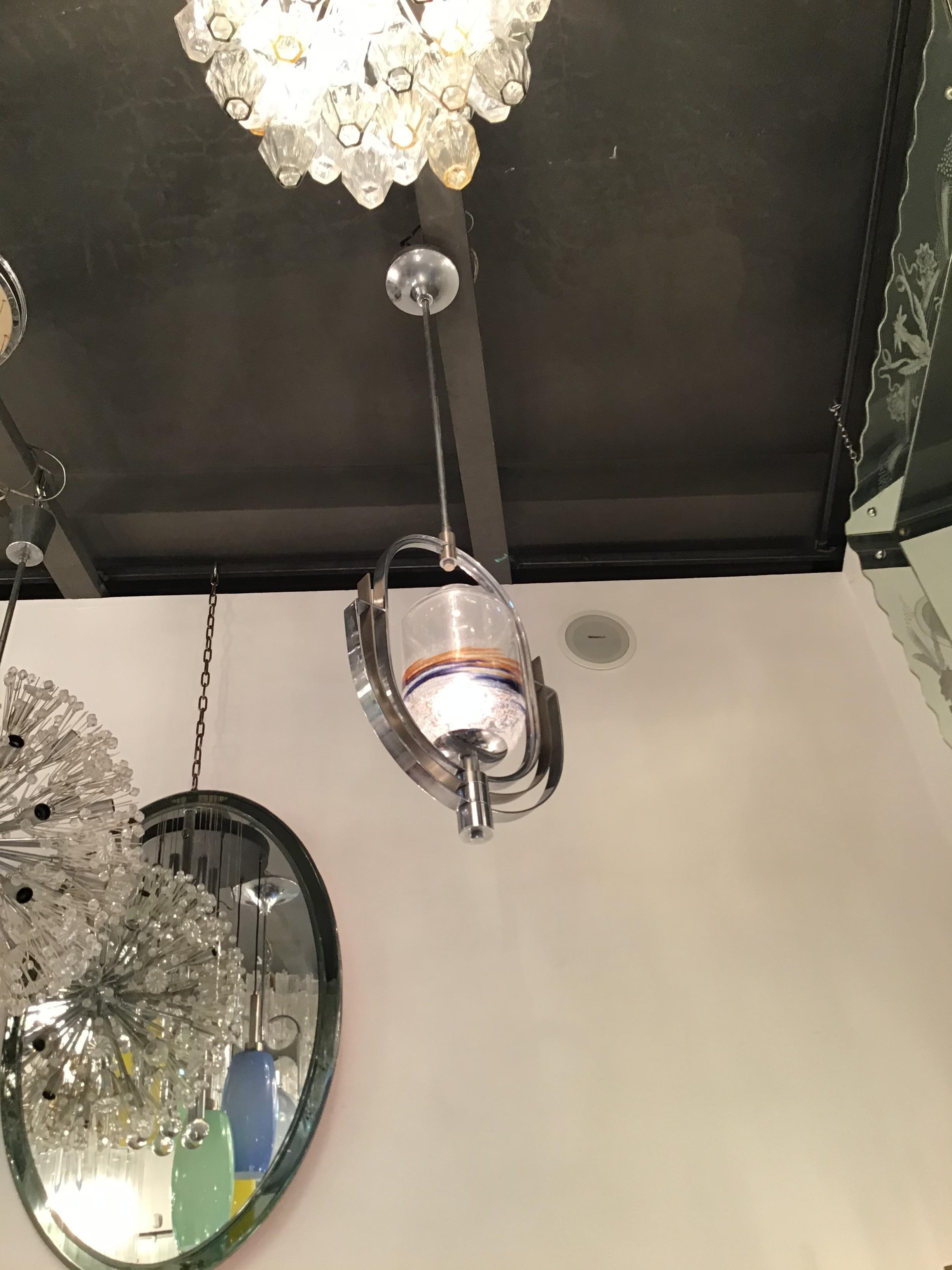 Italiano Lampadario Vistosi Vetro di Murano Metallo Crome 1960 Italia in vendita