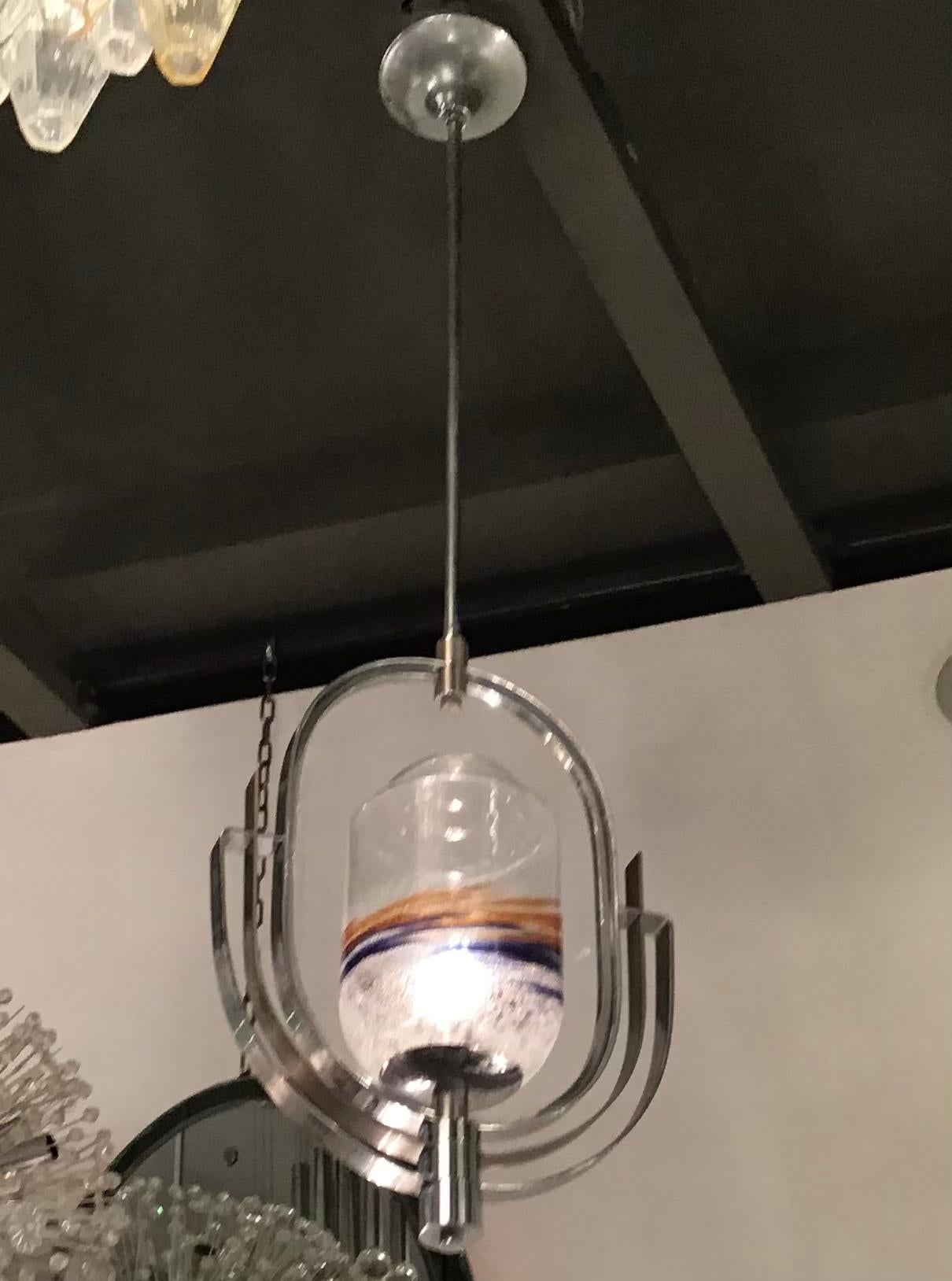 Lampadario Vistosi Vetro di Murano Metallo Crome 1960 Italia in vendita 2
