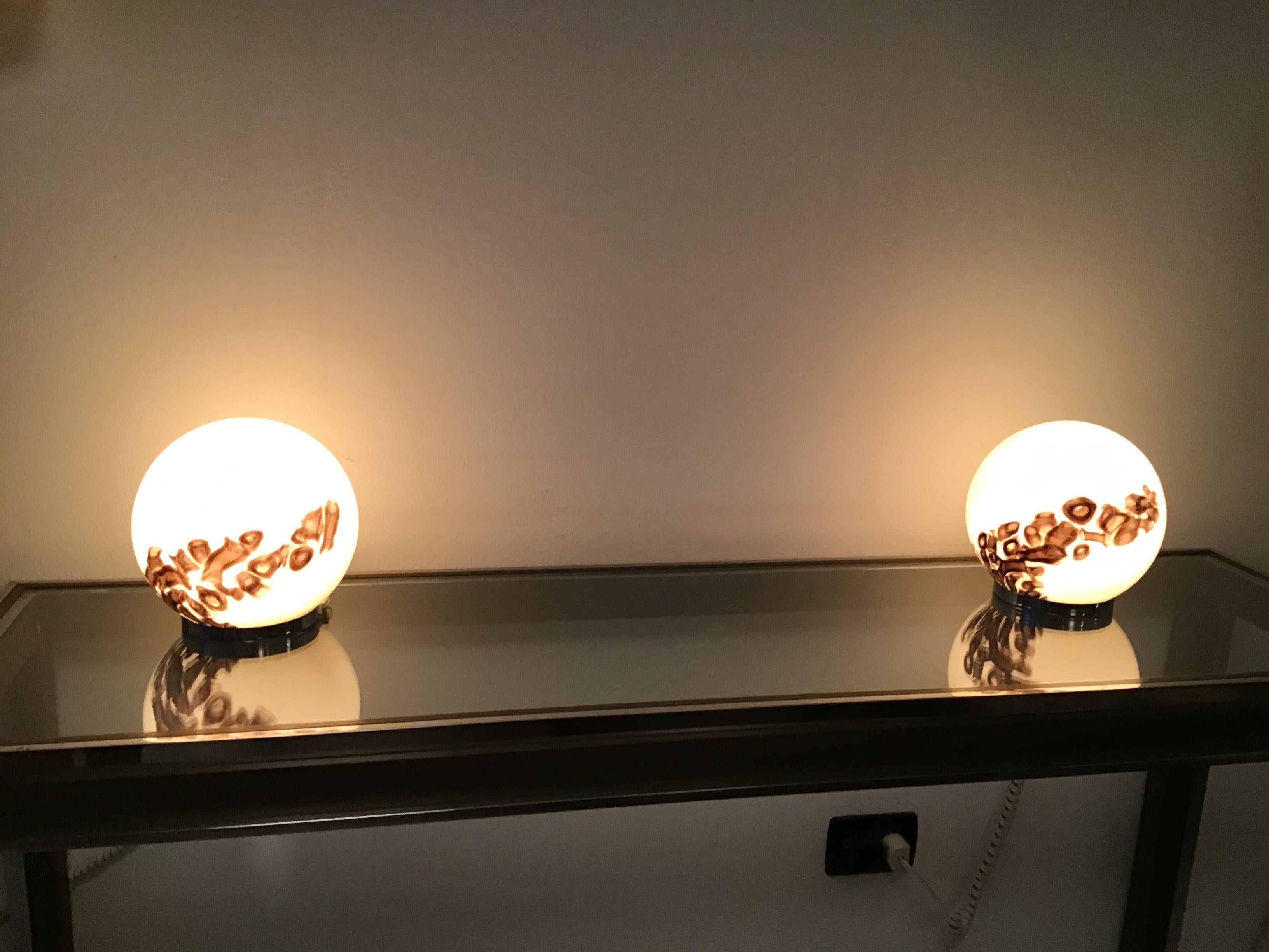 Vistosi Couple Lampe de table Verre de Murano Métal:: 1960:: Italie Excellent état - En vente à Milano, IT