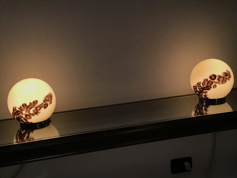 Vistosi Couple Table Lamp Murano Glass Metal, 1960, Italy For Sale 1