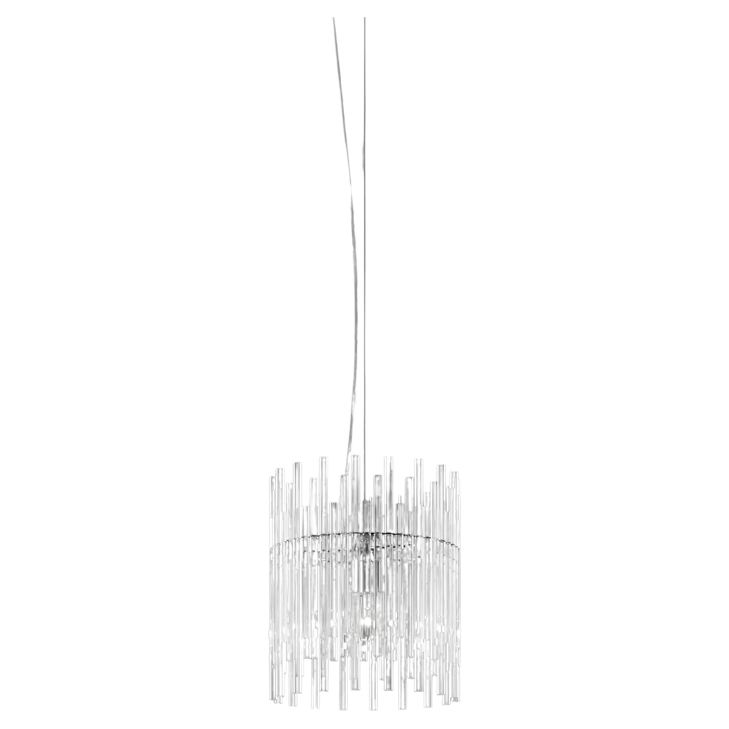 Vistosi Diadema Pendant Light AG in Crystal with Glossy Chrome Frame Finish