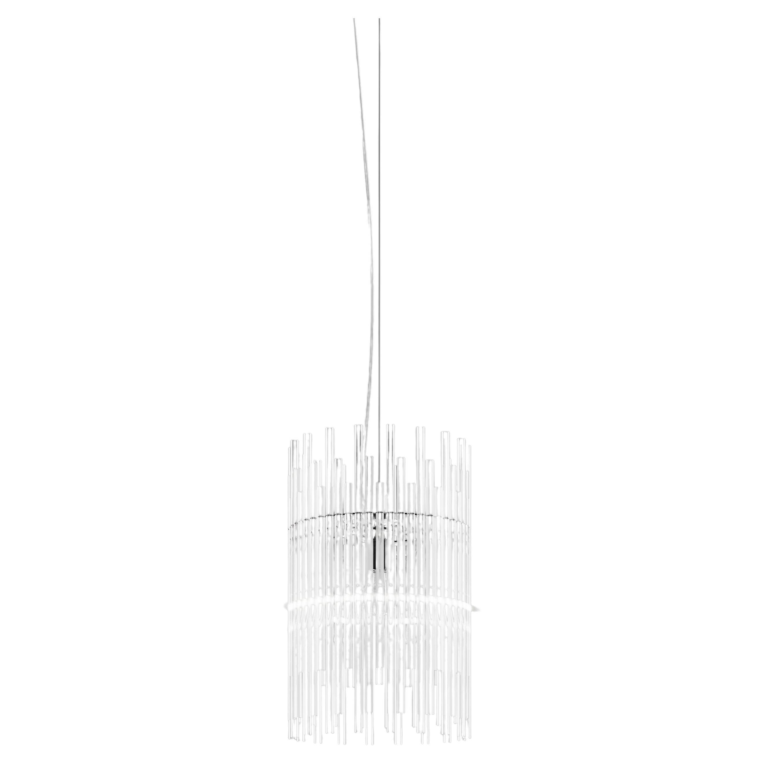 Lampe à suspension Vistosi Diadema BG en cristal avec finition de cadre chromé brillant