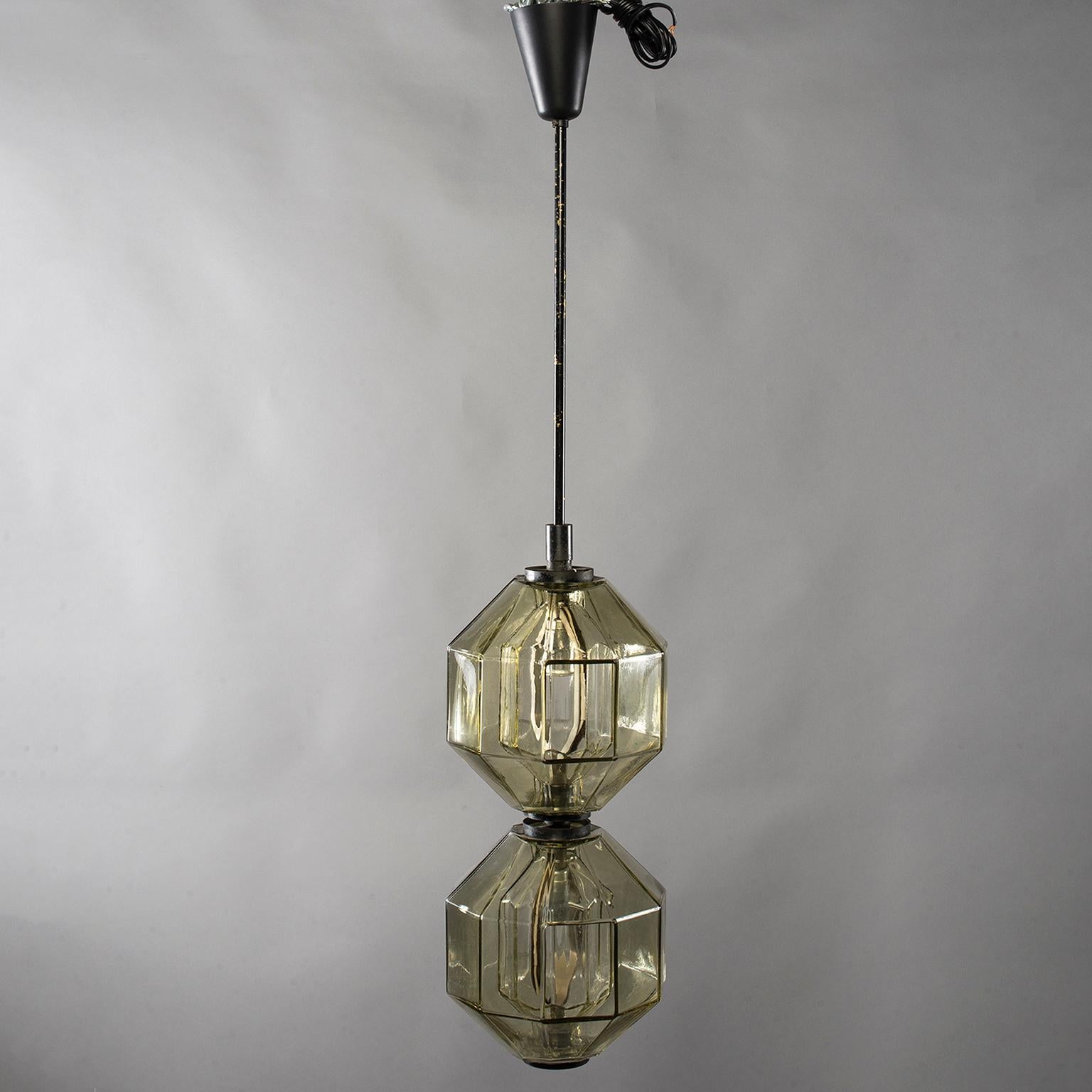 Mid-Century Modern Vistosi Double Vessel Amber Glass Lantern