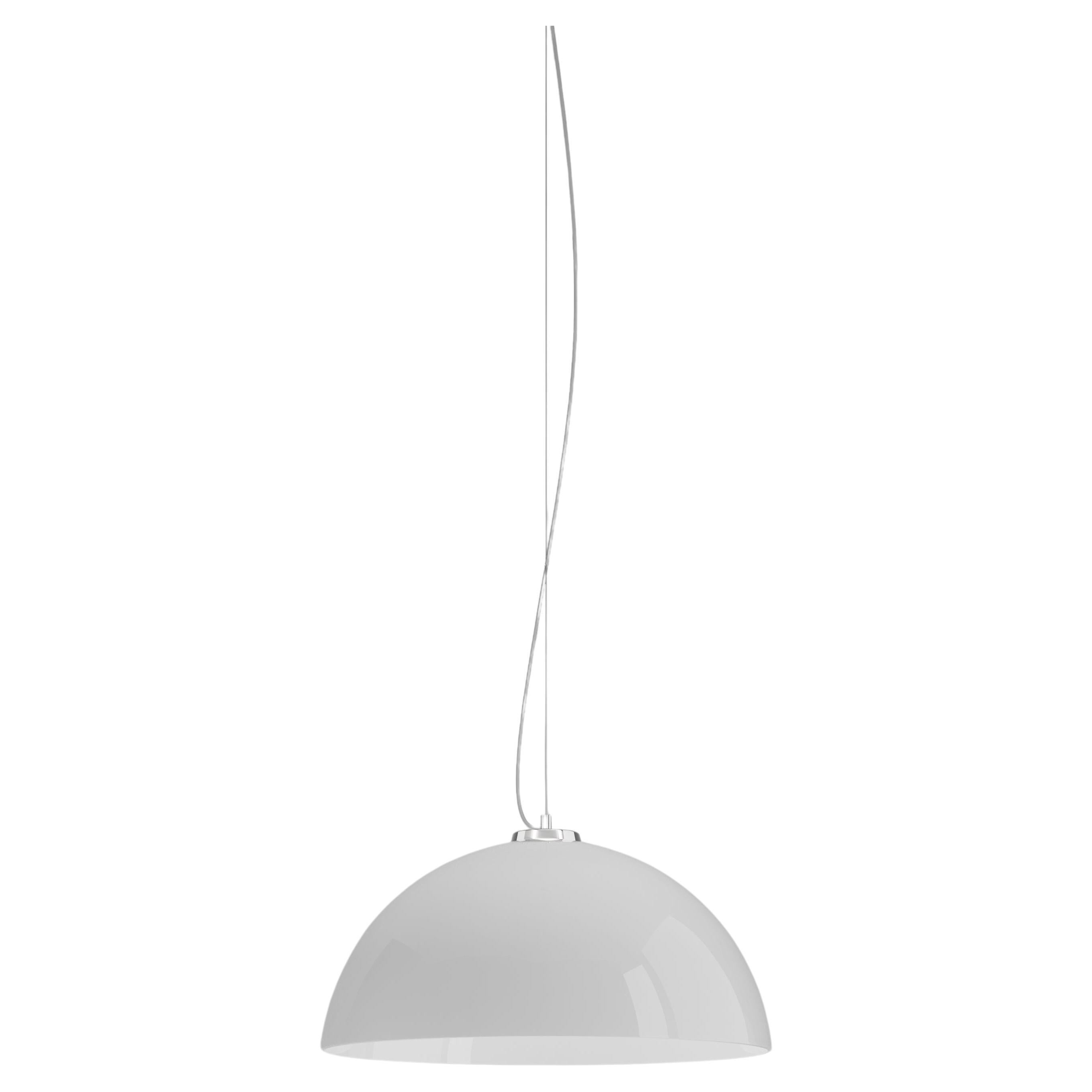 Vistosi Dress Pendant Light in White Glass with Glossy Chrome Frame Finish For Sale