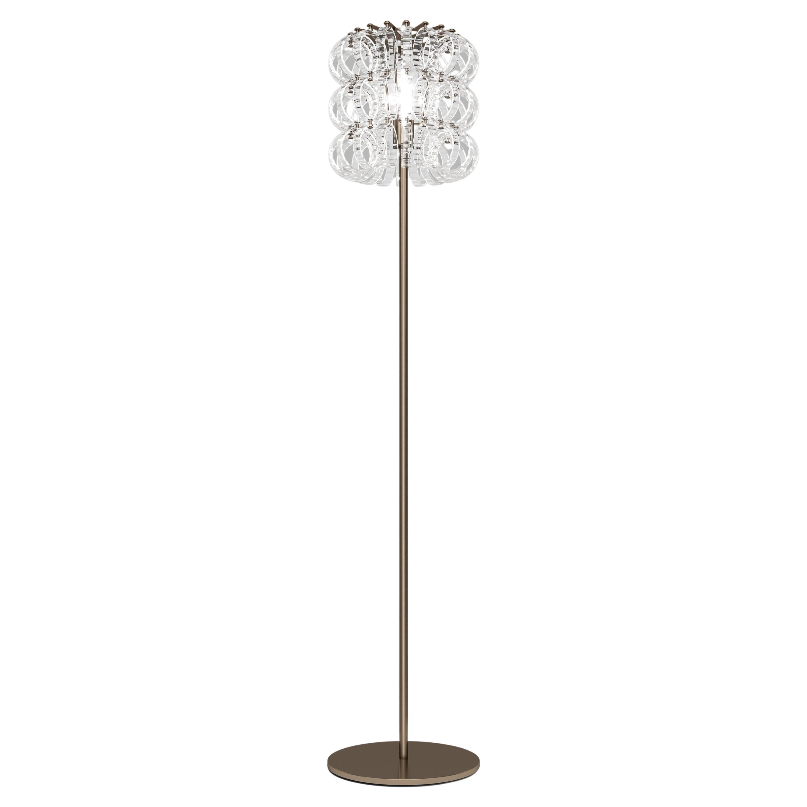 Vistosi Ecos Floor Lamp in Crystal Striped Glass with Matt Bronze Frame For Sale