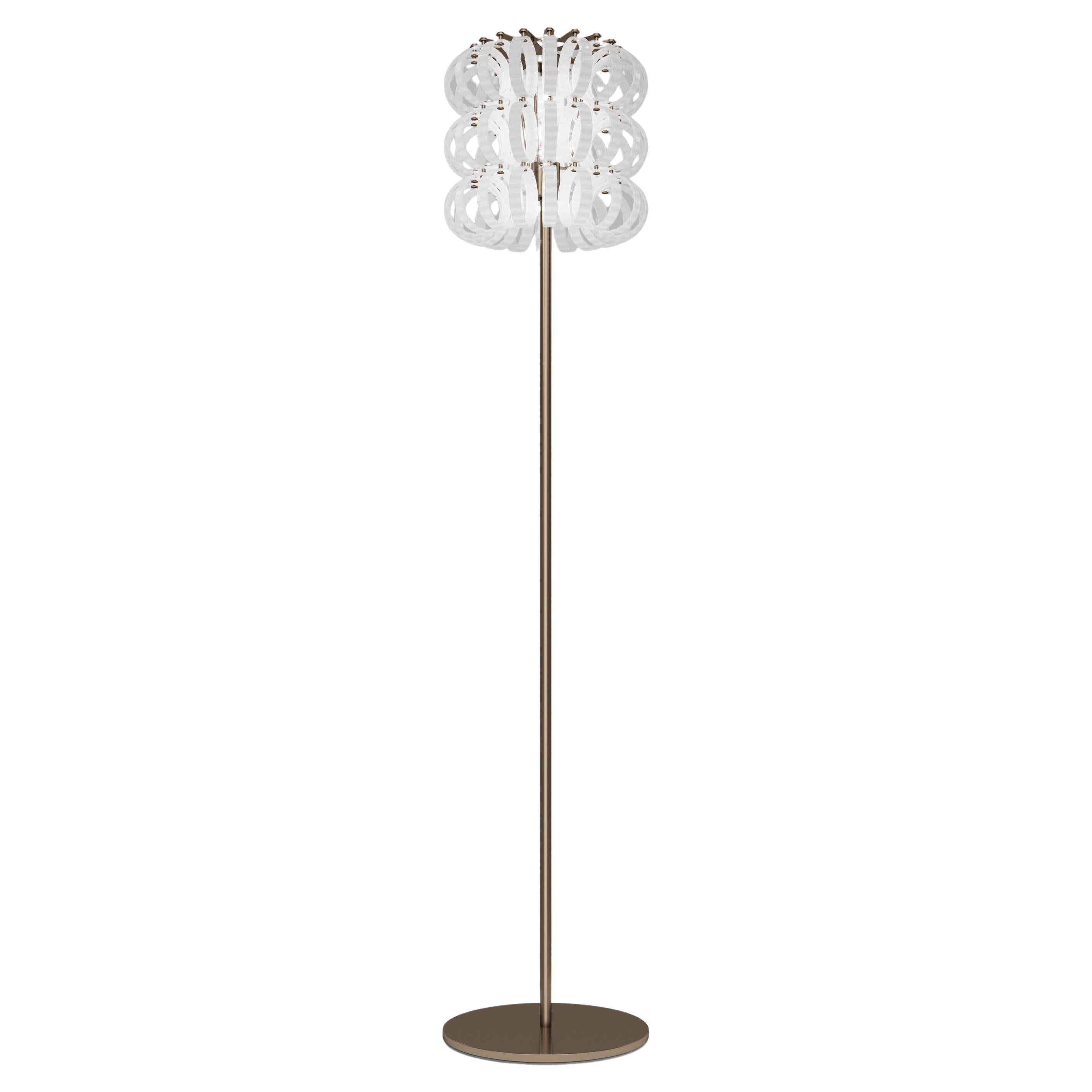 Vistosi Ecos Floor Lamp in White Striped Glass with Matt Bronze Frame For Sale