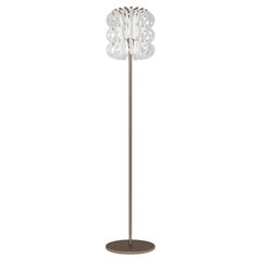 Vistosi Ecos Floor Lamp in White Striped Glass with Matt Bronze Frame
