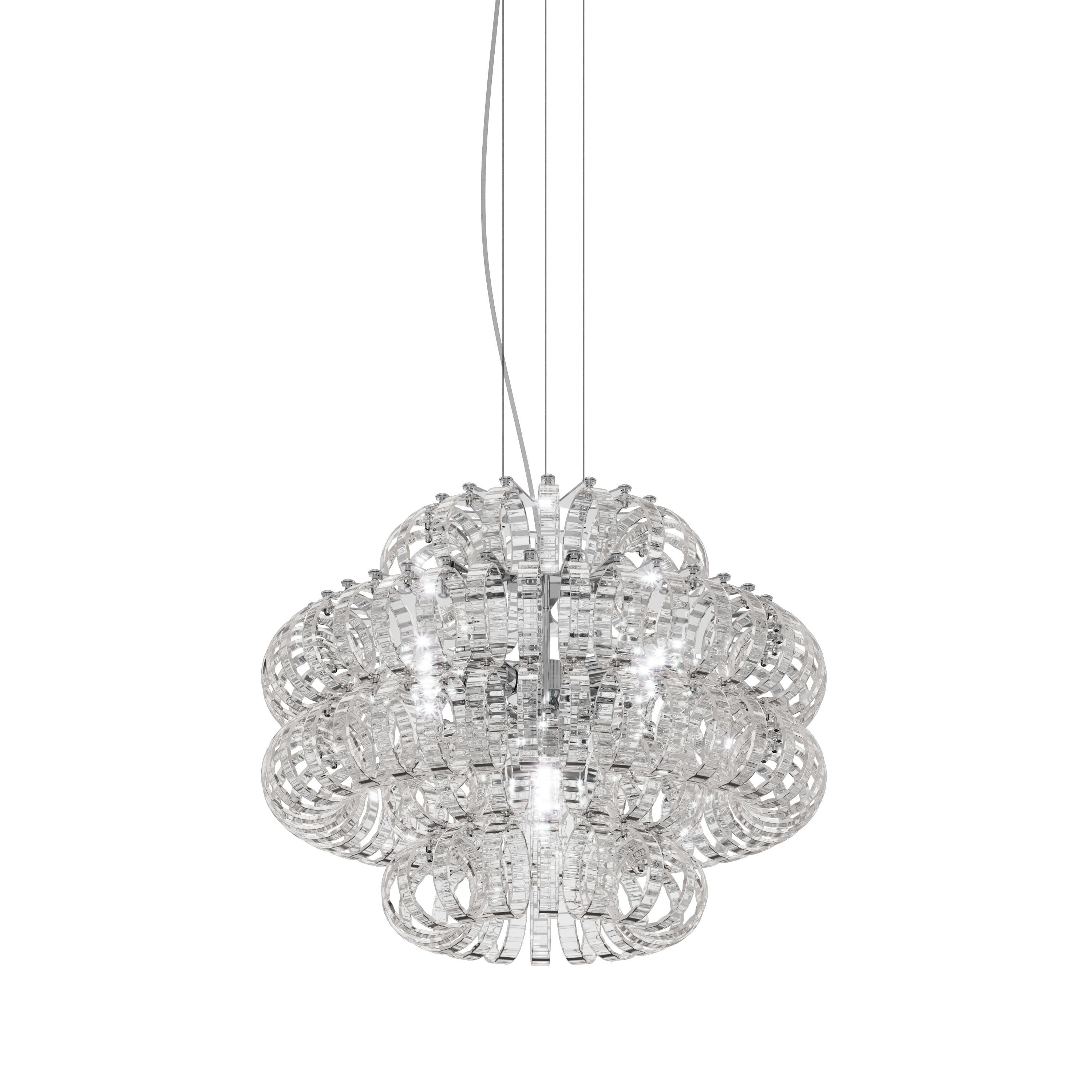 Modern Vistosi Ecos Pendant Light in Crystal Striped Glass And Glossy Chrome Frame For Sale