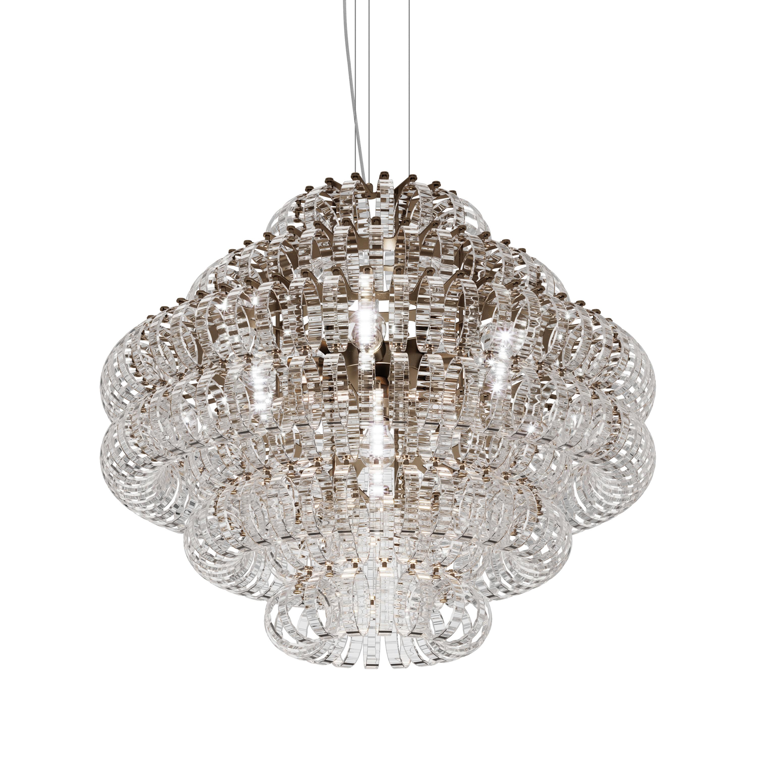 Moderne Lampe à suspension Ecos de Vistosi en verre rayé cristal et cadre en bronze mat en vente