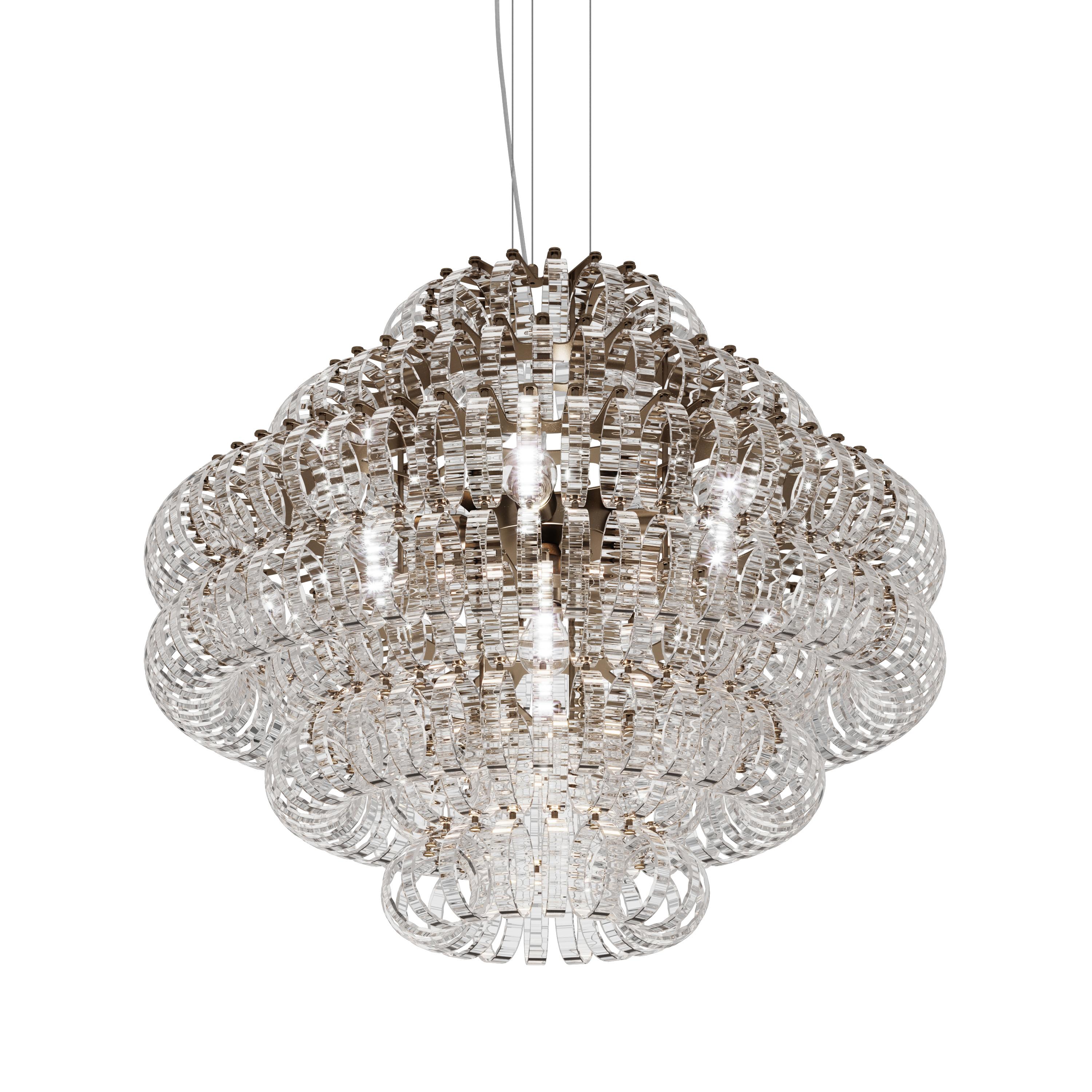 Modern Vistosi Ecos Pendant Light in Crystal Striped Glass And Matt Bronze Frame For Sale