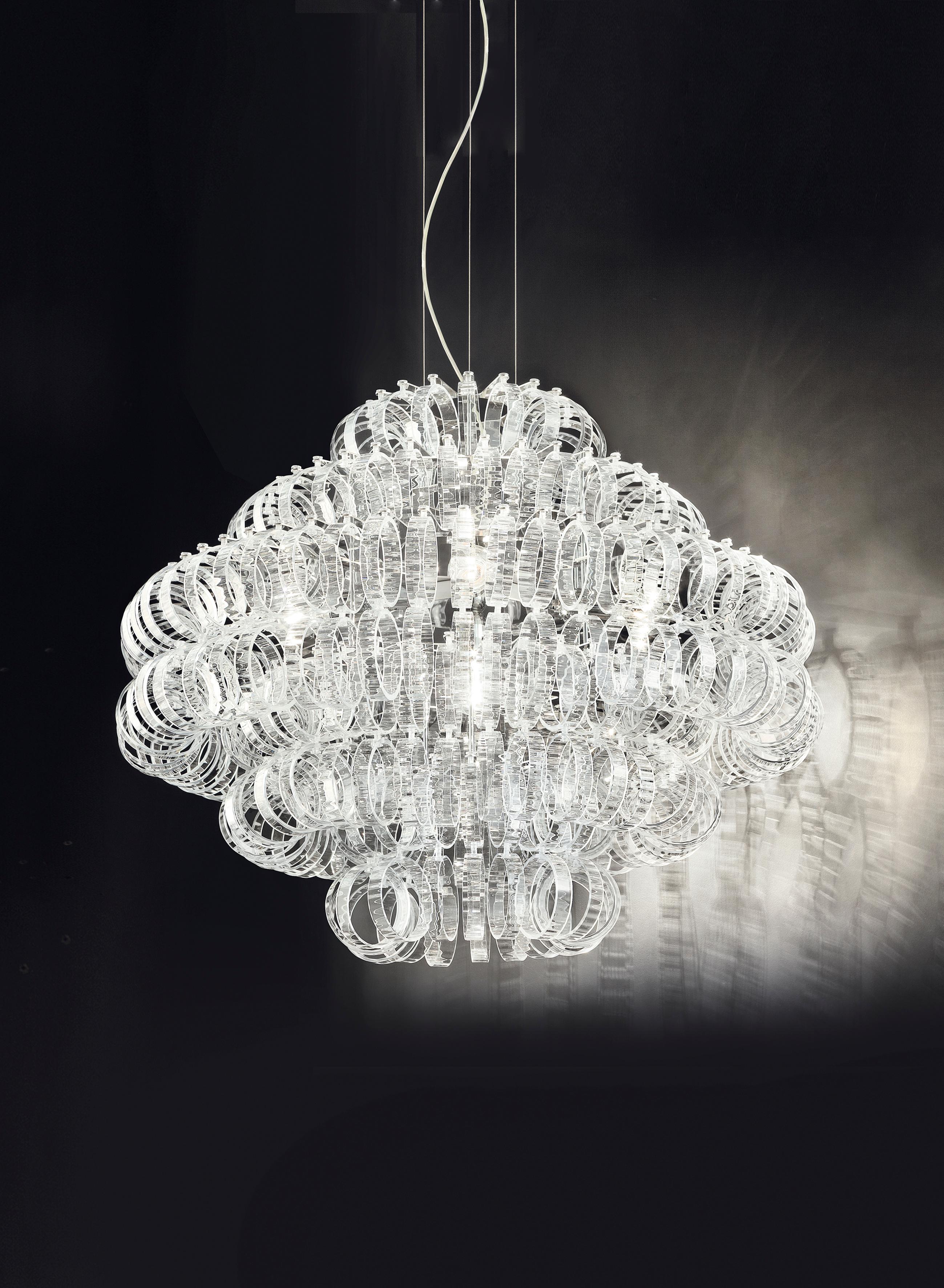 Lampe à suspension Ecos de Vistosi en verre rayé cristal et cadre en bronze mat Neuf - En vente à Mogliano Veneto, Treviso