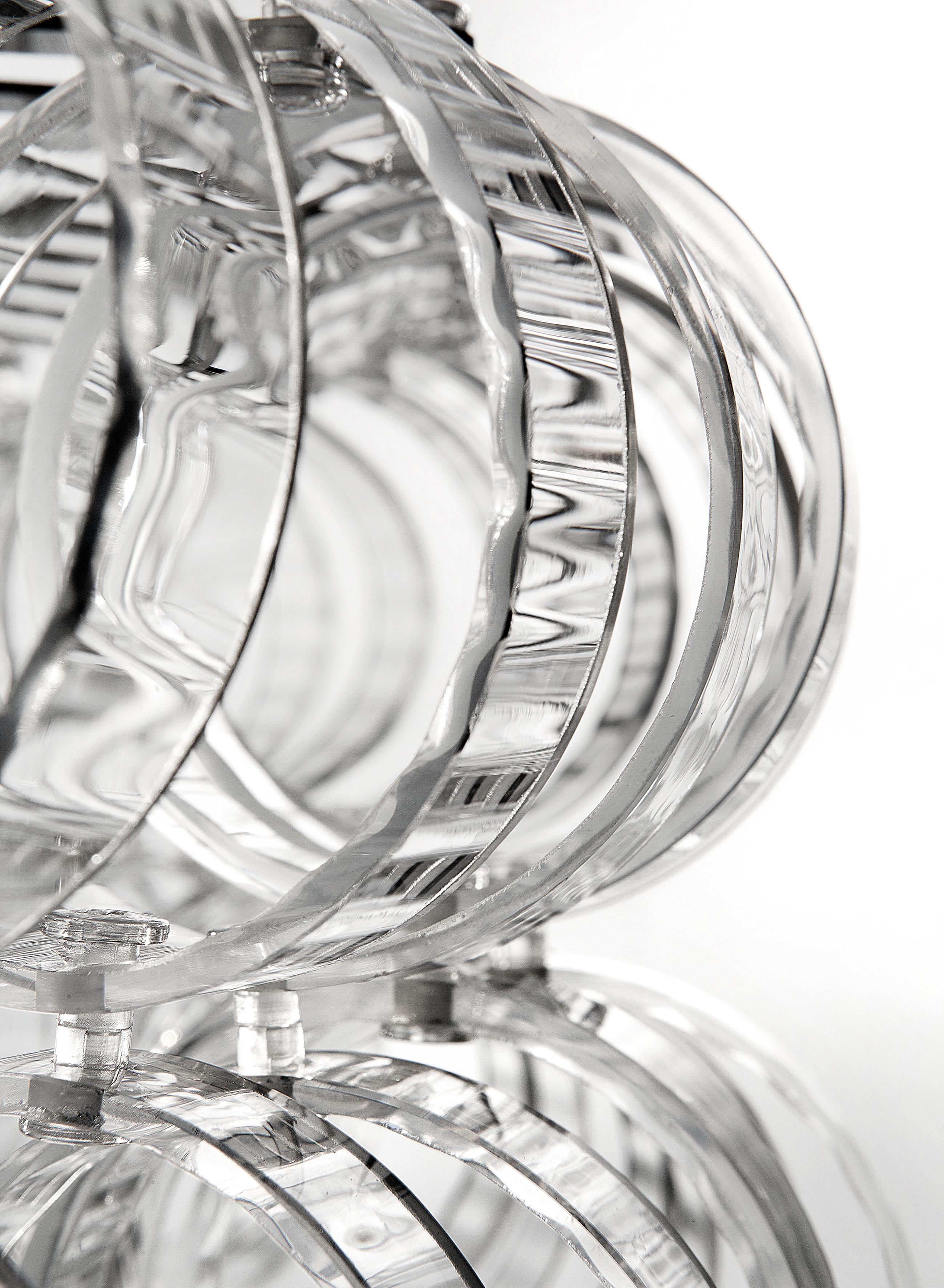 Contemporary Vistosi Ecos Pendant Light in Crystal Striped Glass And Matt Bronze Frame For Sale