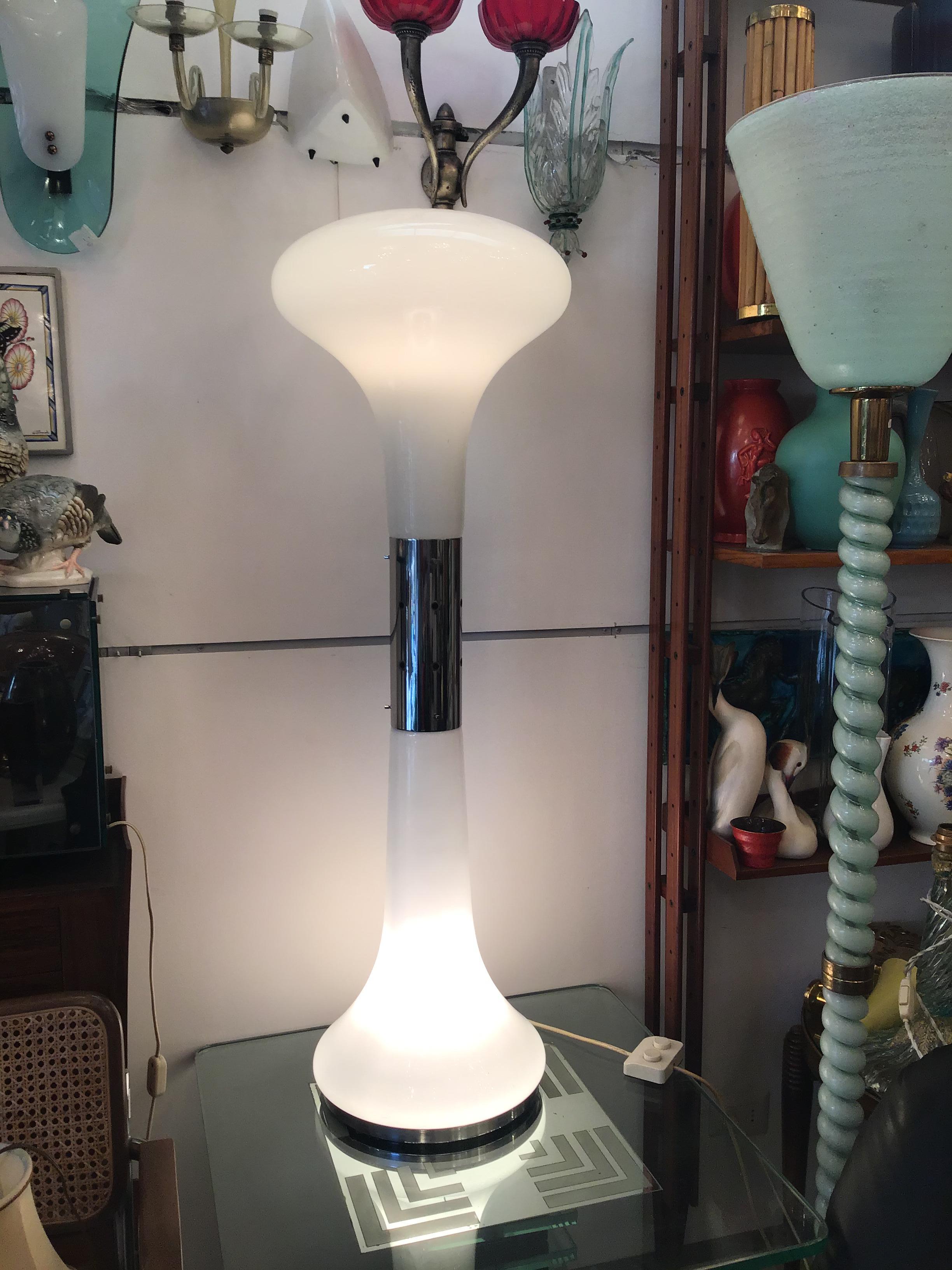 Vistosi Floor Lamp Glass Opale Metal Crome 1970 Italy For Sale 4