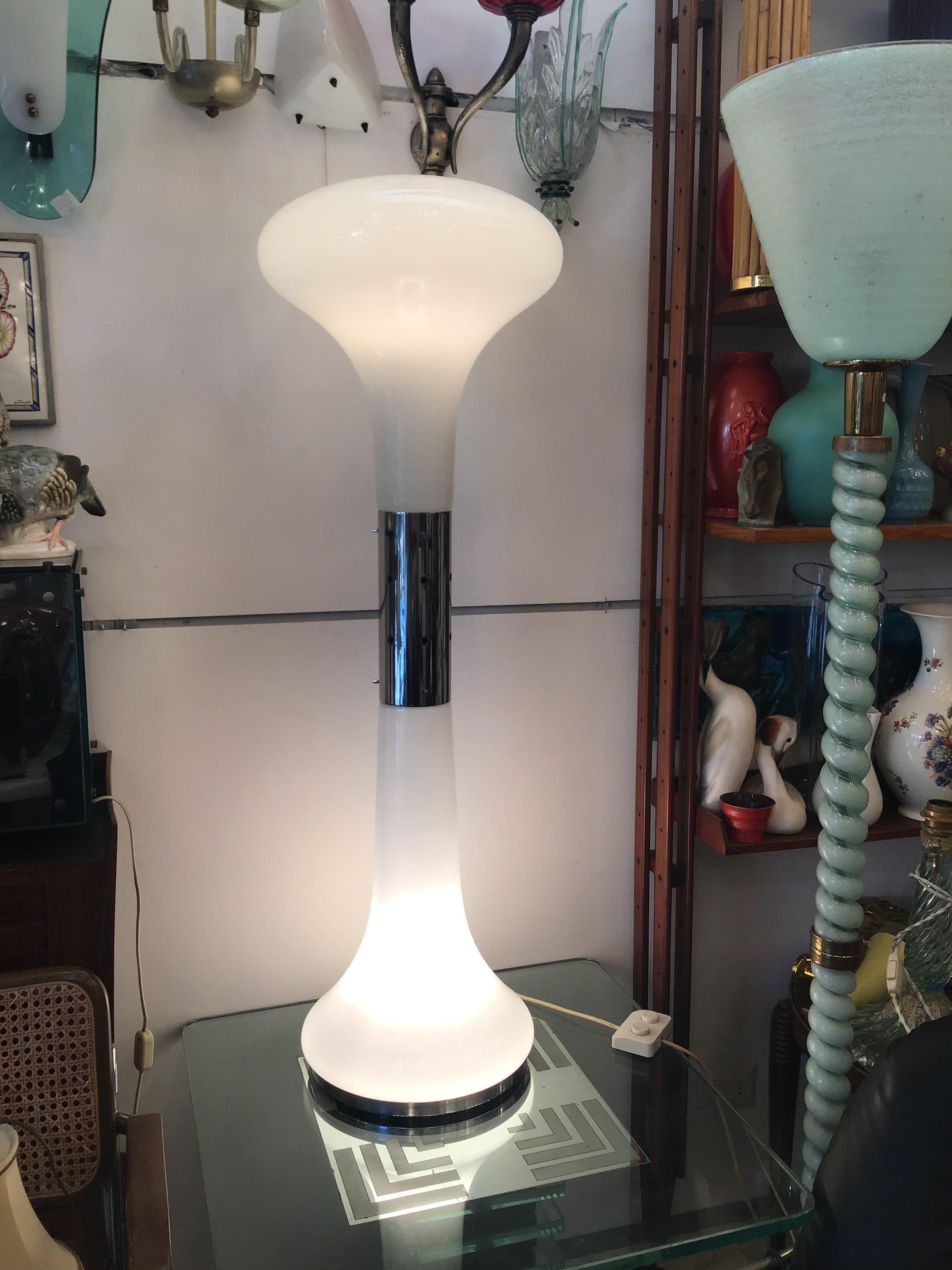 Vistosi Floor Lamp Glass Opale Metal Crome 1970 Italy For Sale 6