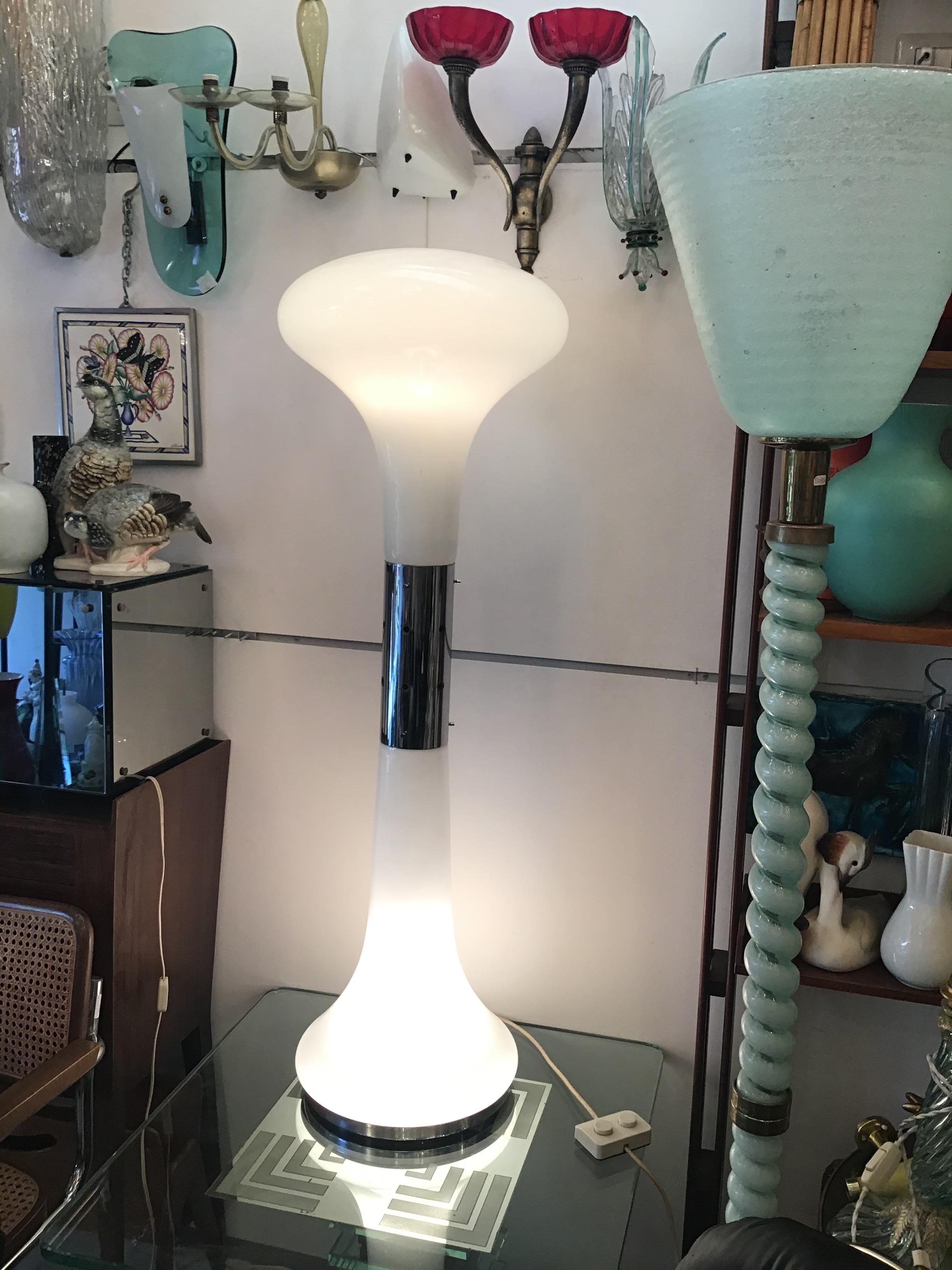 Vistosi floor lamp glass opale metal crome 1970 Italy.