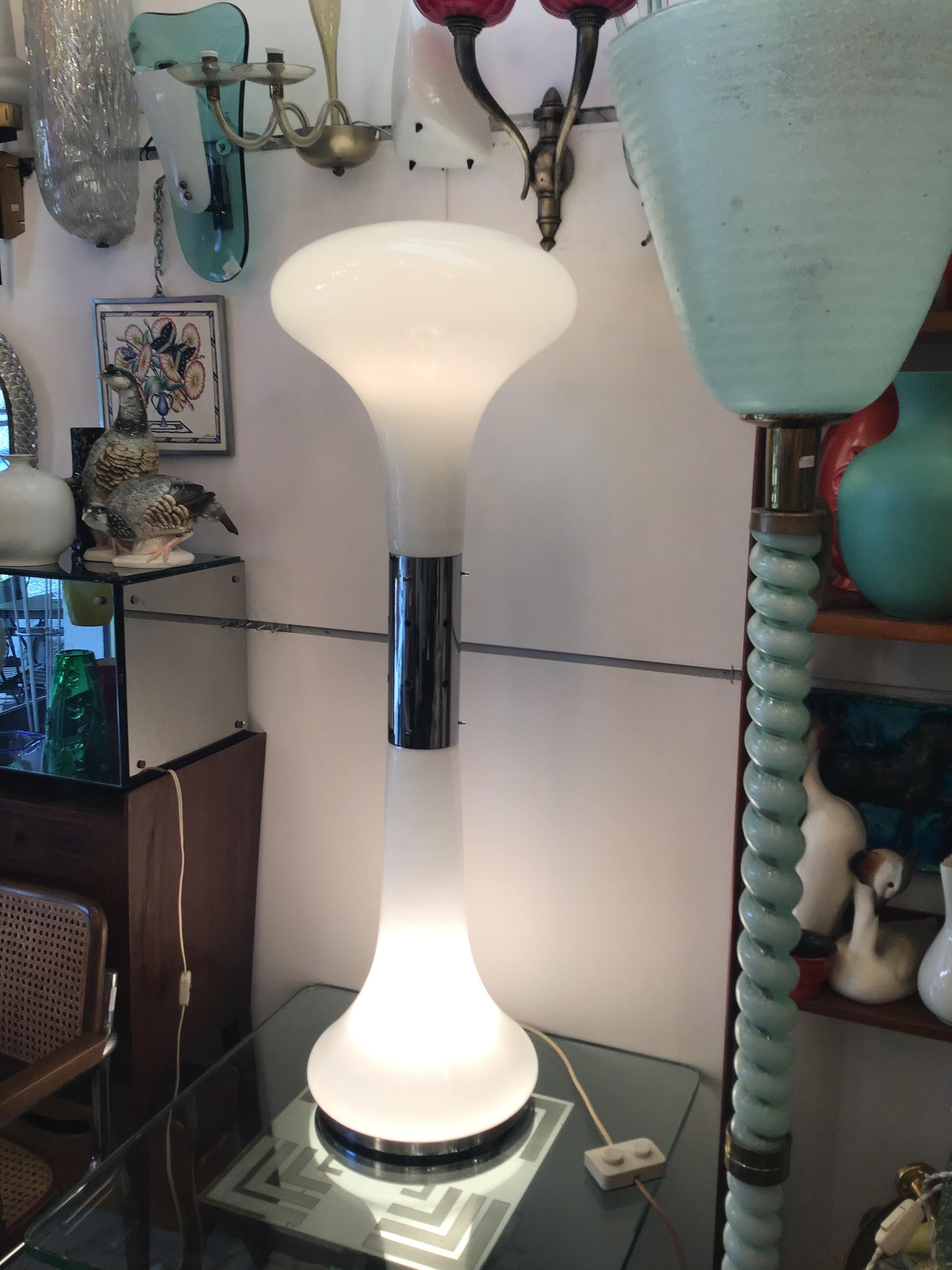 Other Vistosi Floor Lamp Glass Opale Metal Crome 1970 Italy For Sale