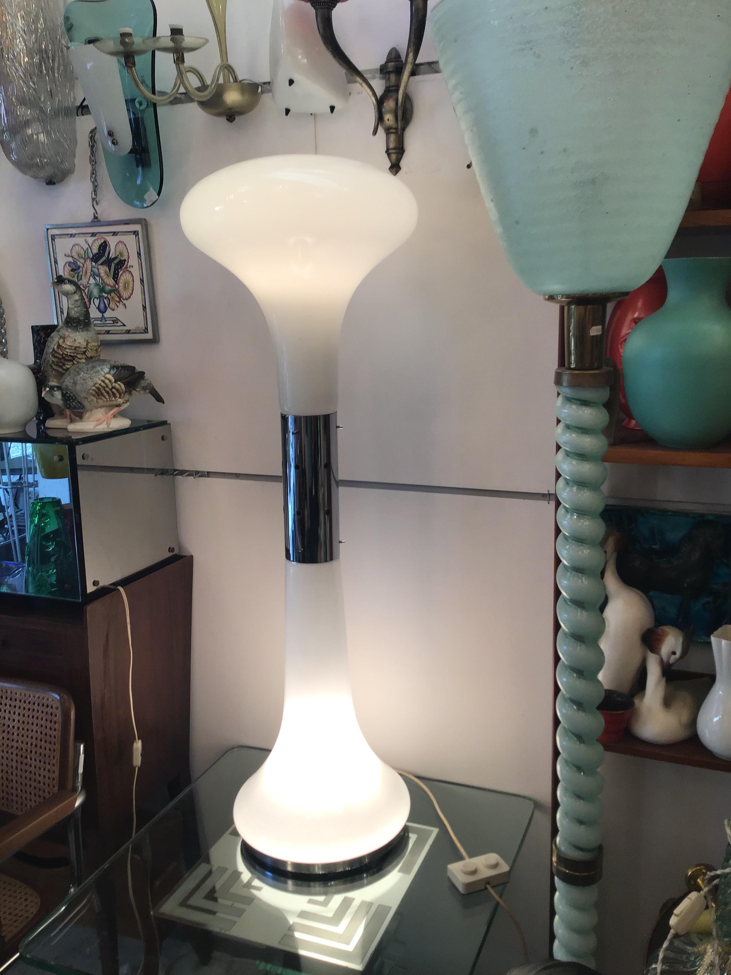 Italian Vistosi Floor Lamp Glass Opale Metal Crome 1970 Italy For Sale