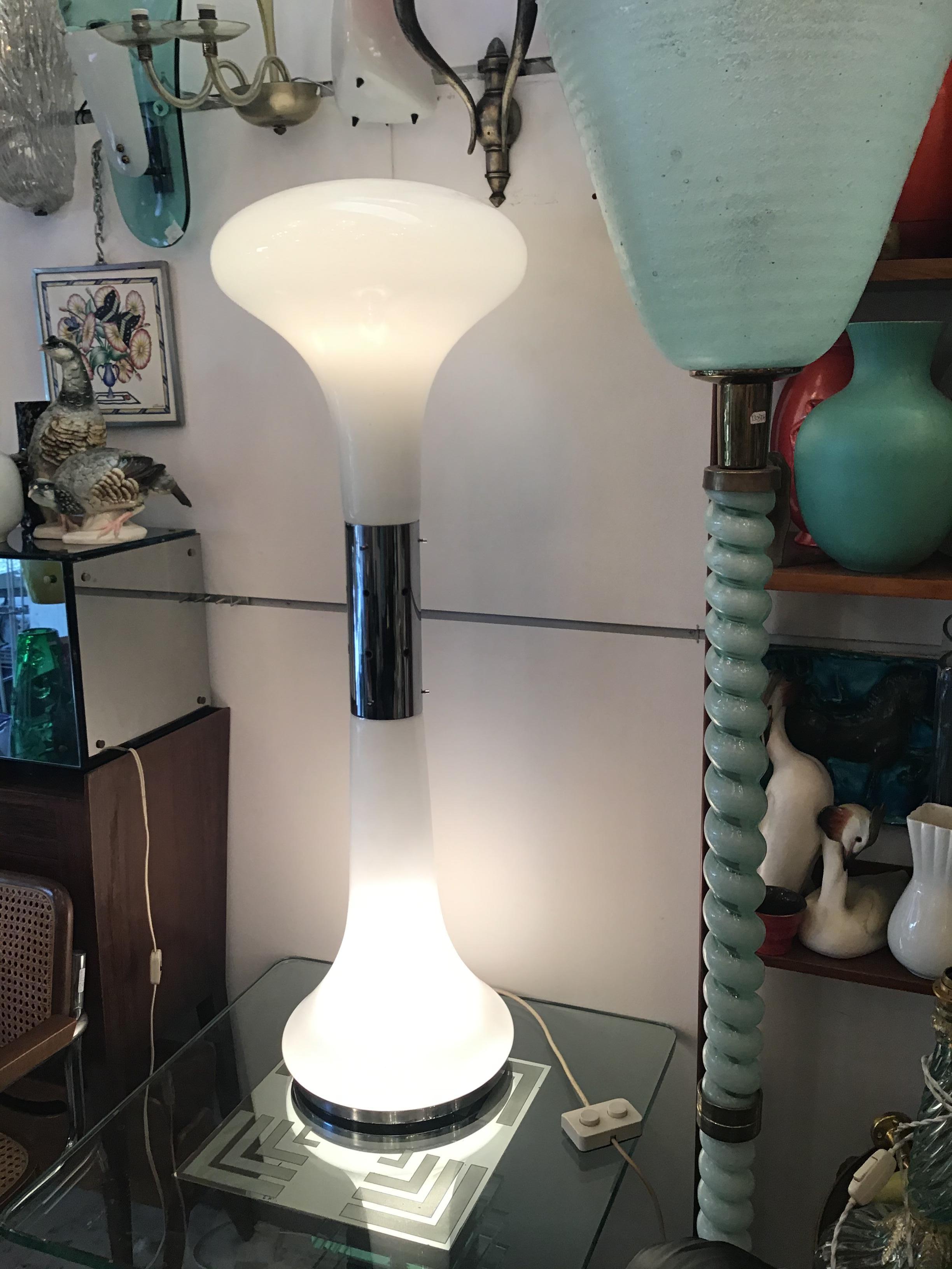 Vistosi Floor Lamp Glass Opale Metal Crome 1970 Italy For Sale 1