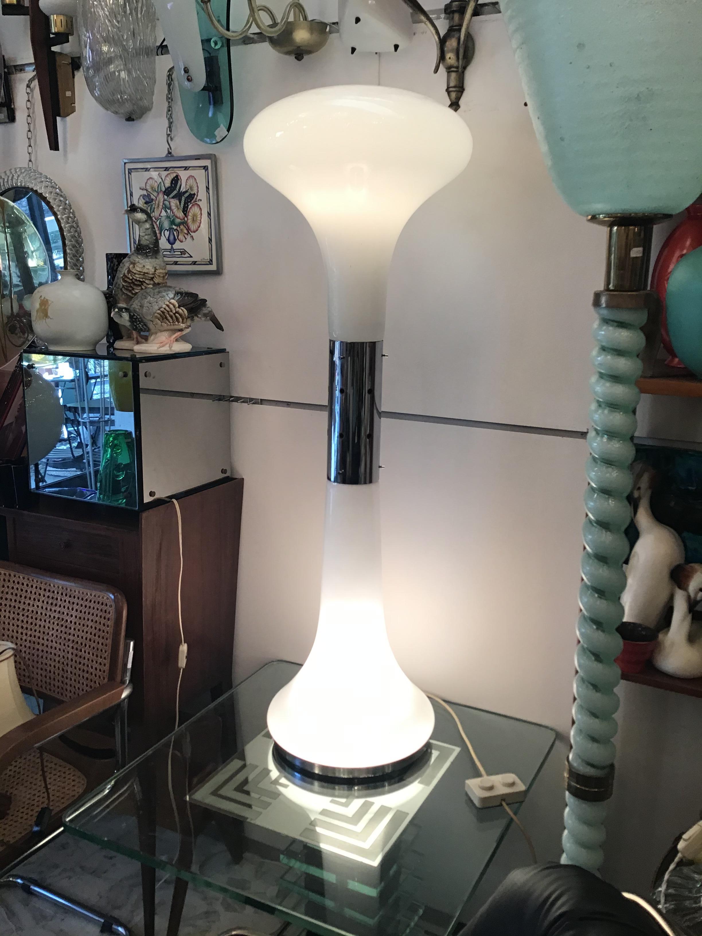 Vistosi Floor Lamp Glass Opale Metal Crome 1970 Italy For Sale 2