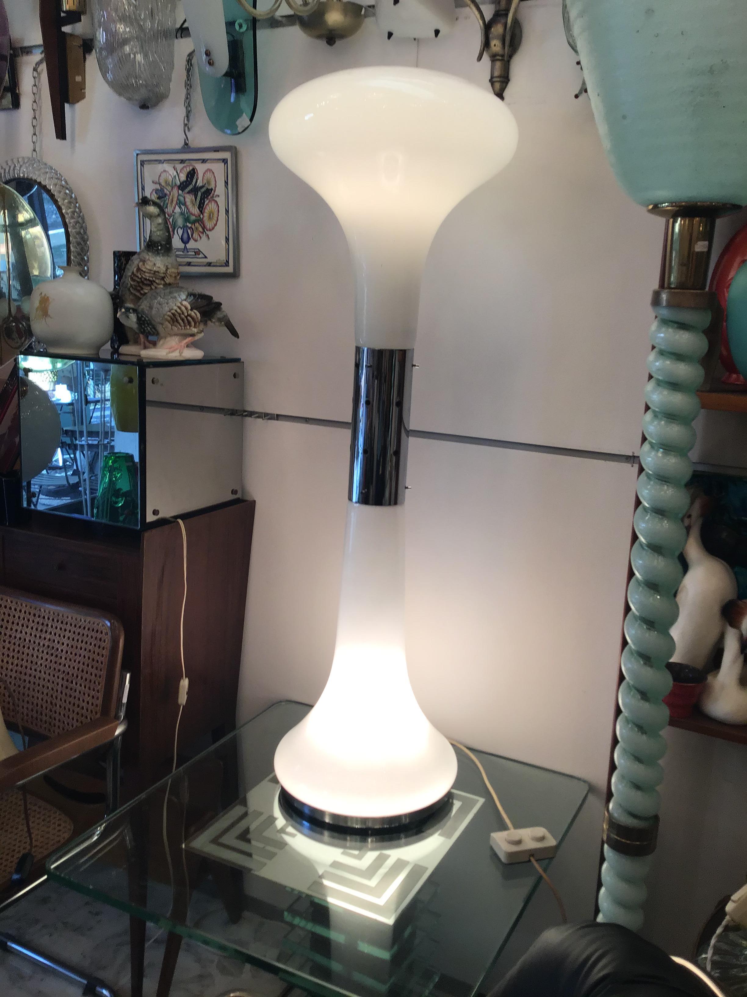 Vistosi Floor Lamp Glass Opale Metal Crome 1970 Italy For Sale 3