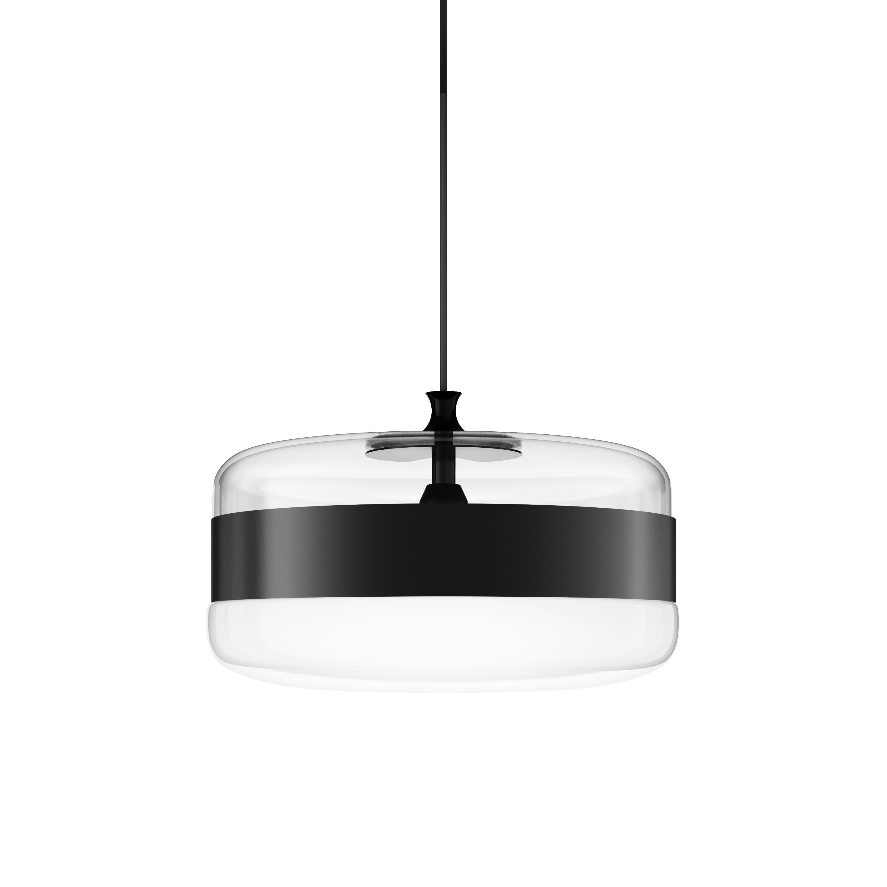 Modern Vistosi Futura Pendant Light in White Black Glass And Matt Black Frame For Sale