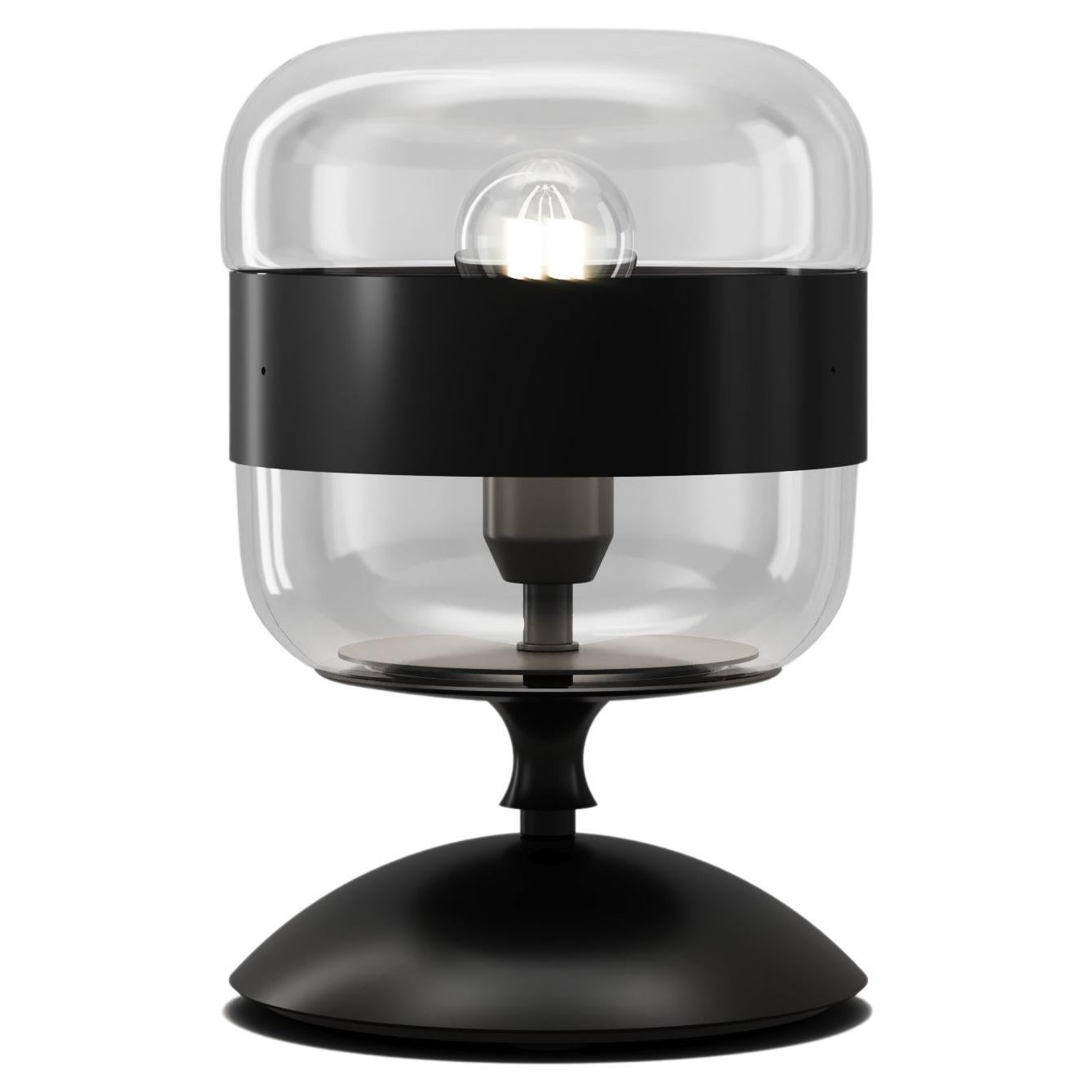 Lampe de table Vistosi Futura en verre noir cristal et monture noire mate