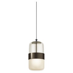 Vistosi Futura Pendant Light in Amber Brass Glass And Matt Black Frame