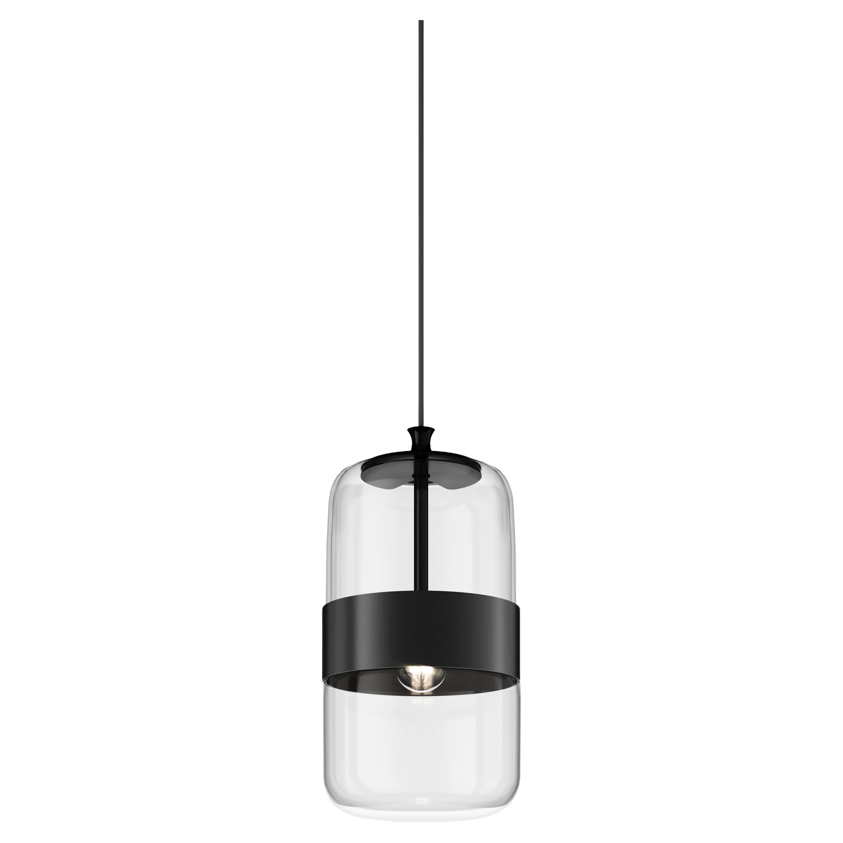 Vistosi Futura Pendant Light in Crystal Black Glass And Matt Black Frame