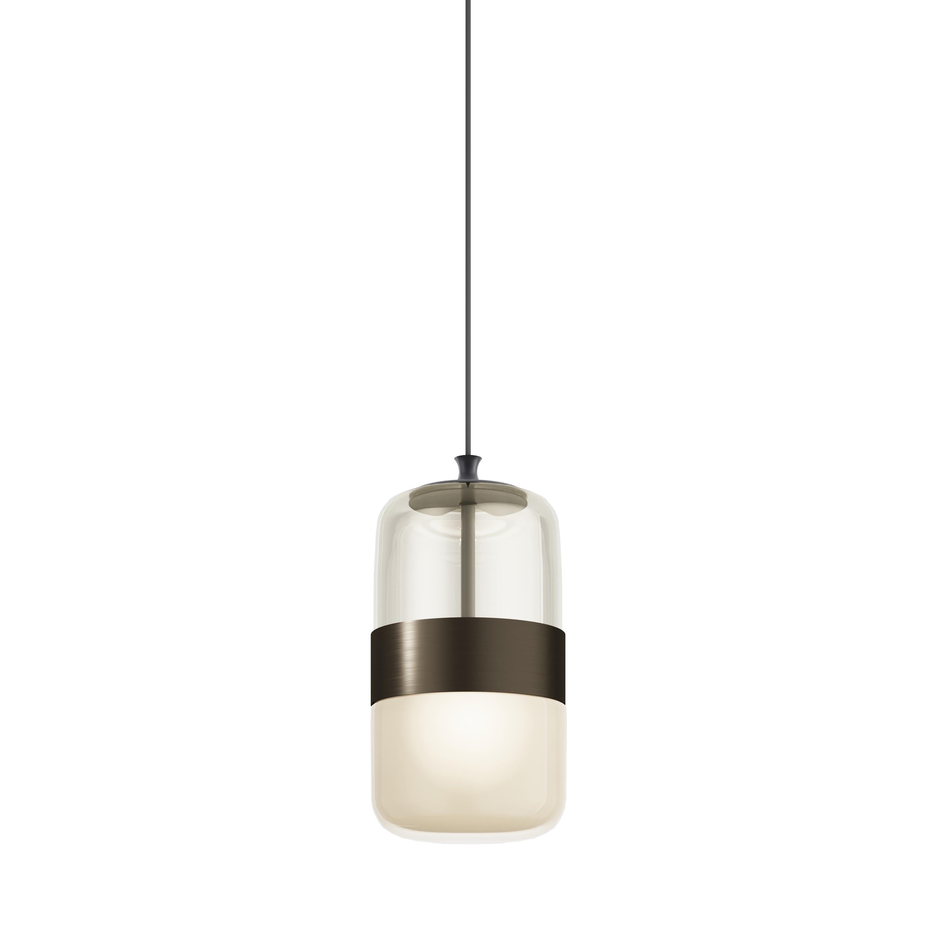 Modern Vistosi Futura Pendant Light in Amber Brass Glass And Matt Black Frame For Sale