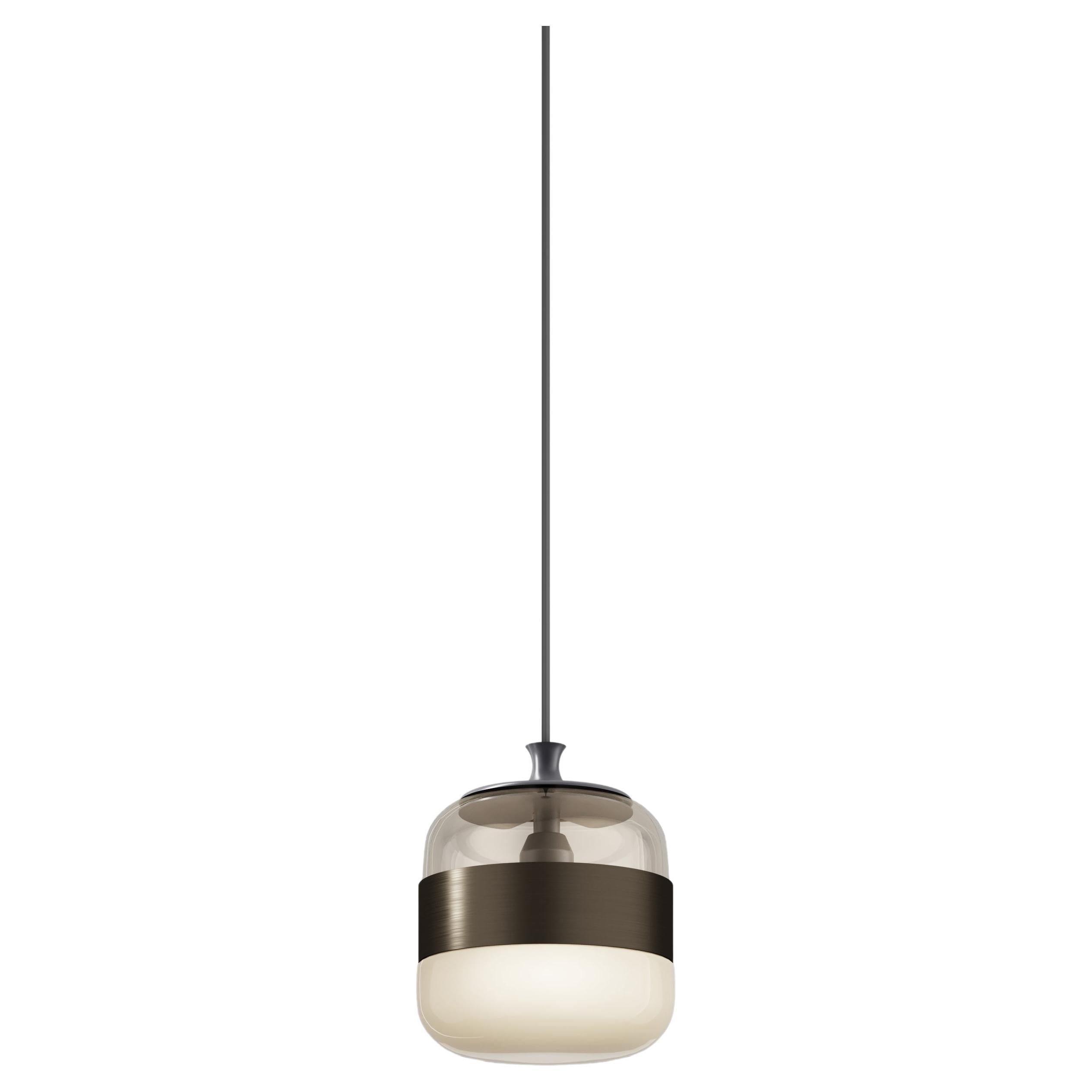 Vistosi Futura Pendant Light in Amber Brass Glass And Matt Black Frame