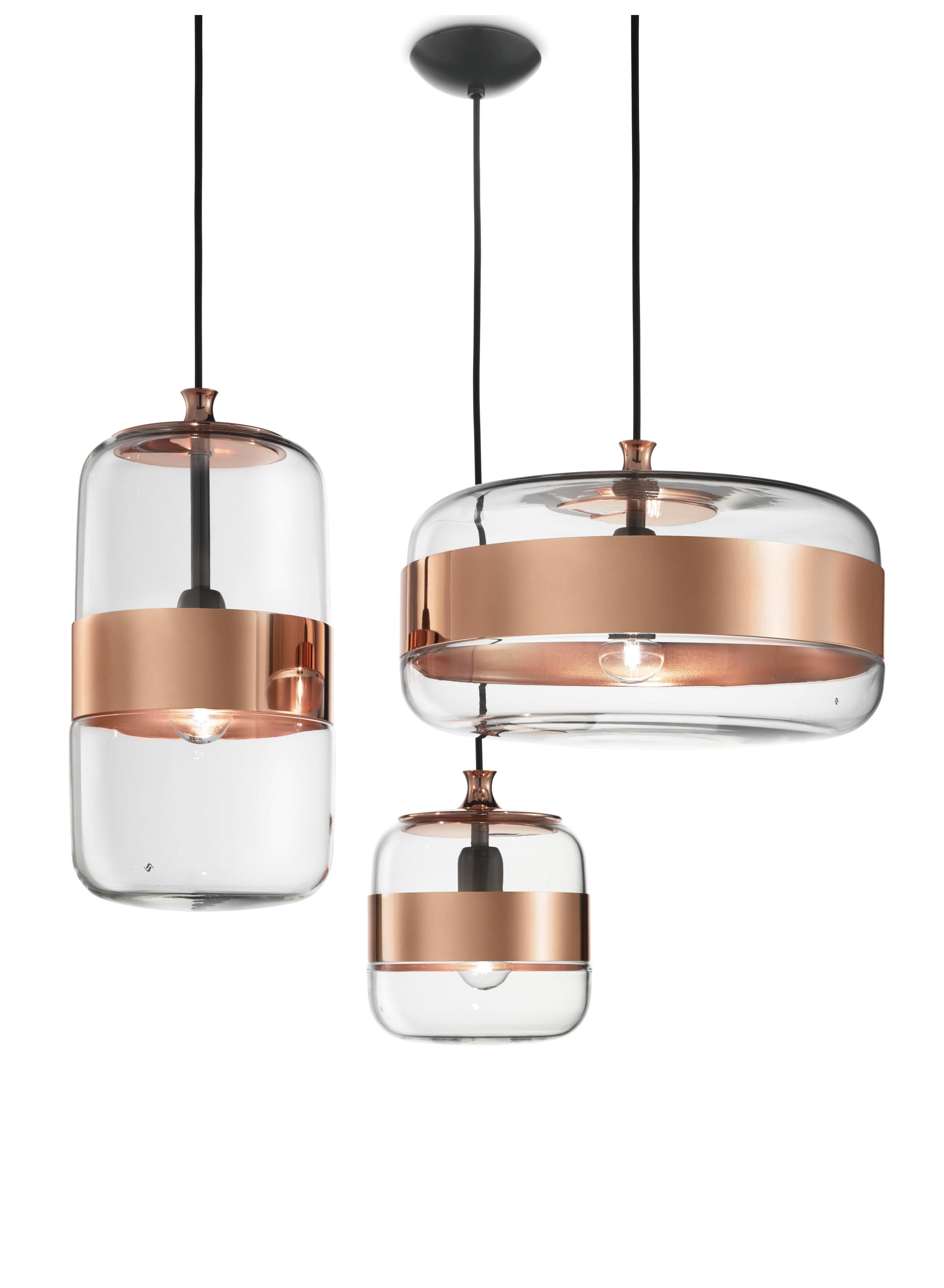 Moderne Lampe à suspension Vistosi Futura en cristal et cuivre en vente