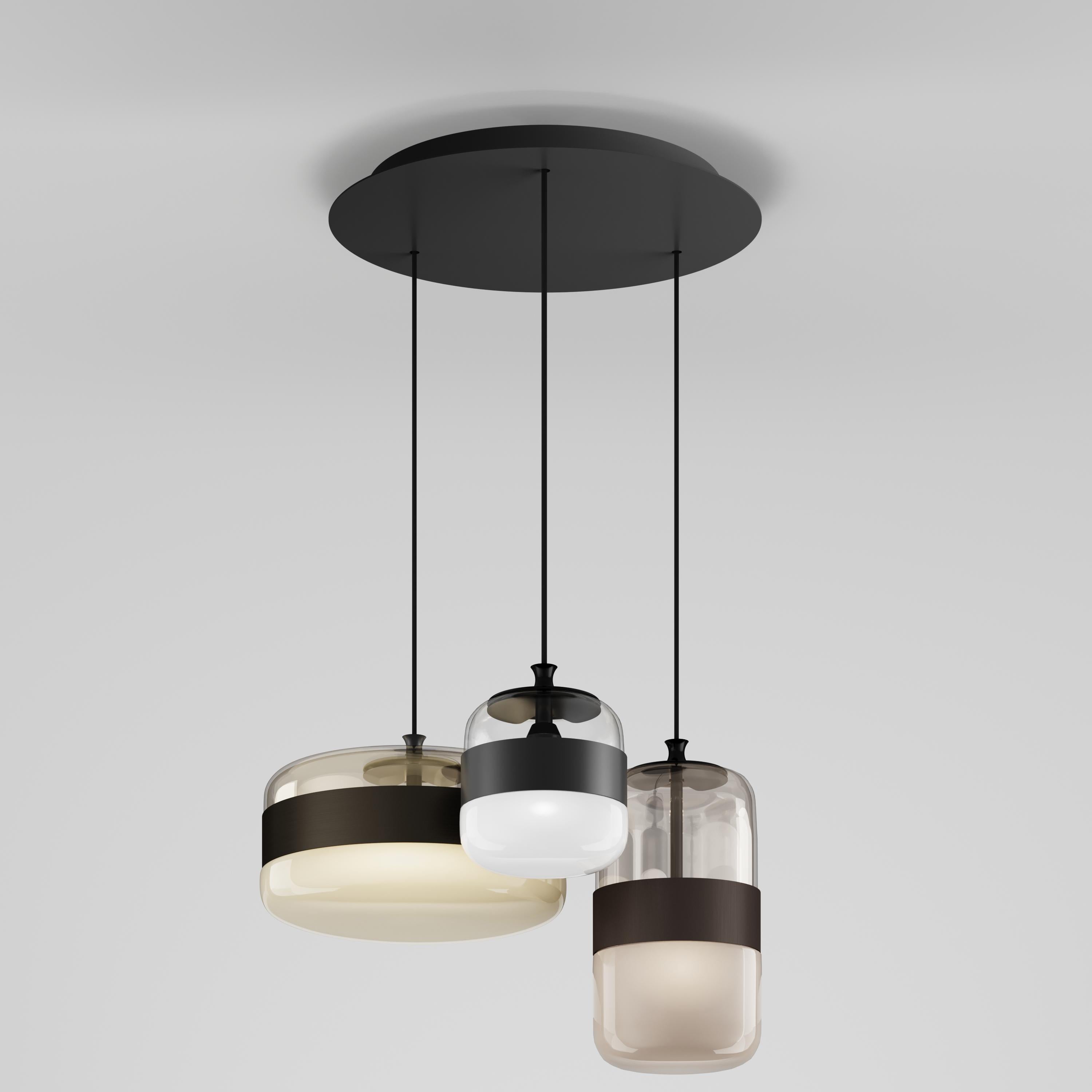 Italian Vistosi Futura Pendant Light in Smoky Brown Glass And Matt Black Frame For Sale