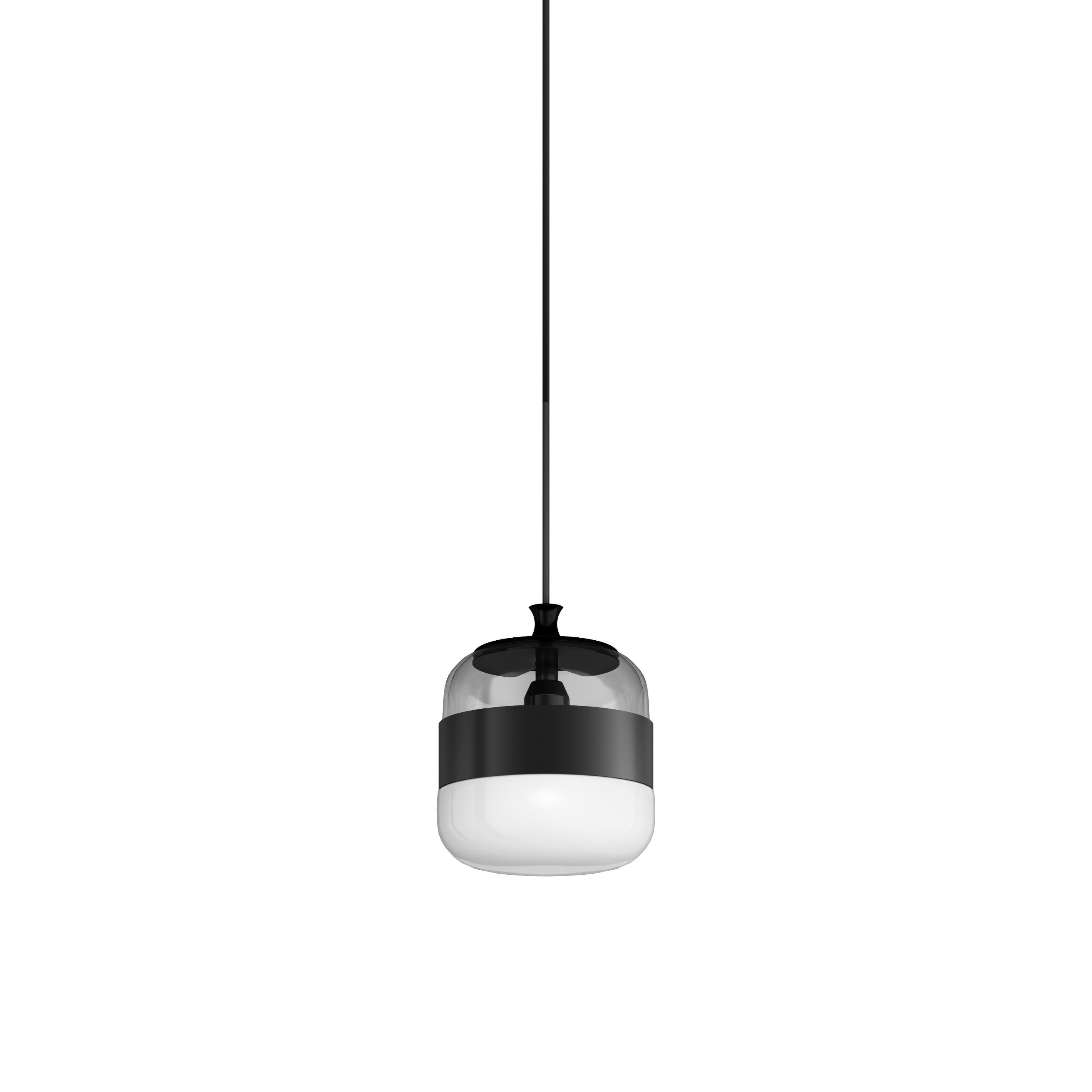 Modern Vistosi Futura Pendant Light in White Black Glass And Matt Black Frame For Sale