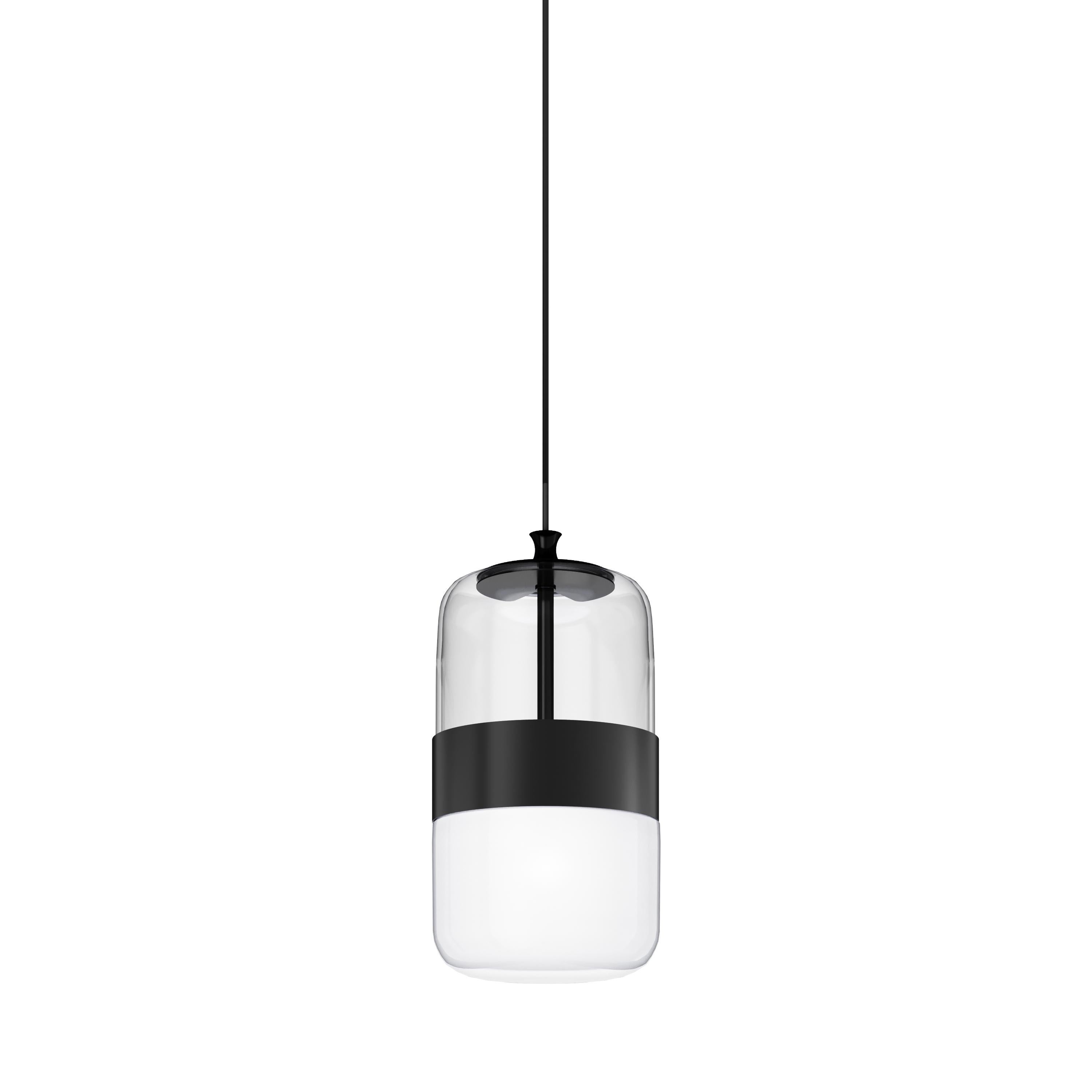 Modern Vistosi Futura Pendant Light in White Black Glass And Matt Black Frame For Sale
