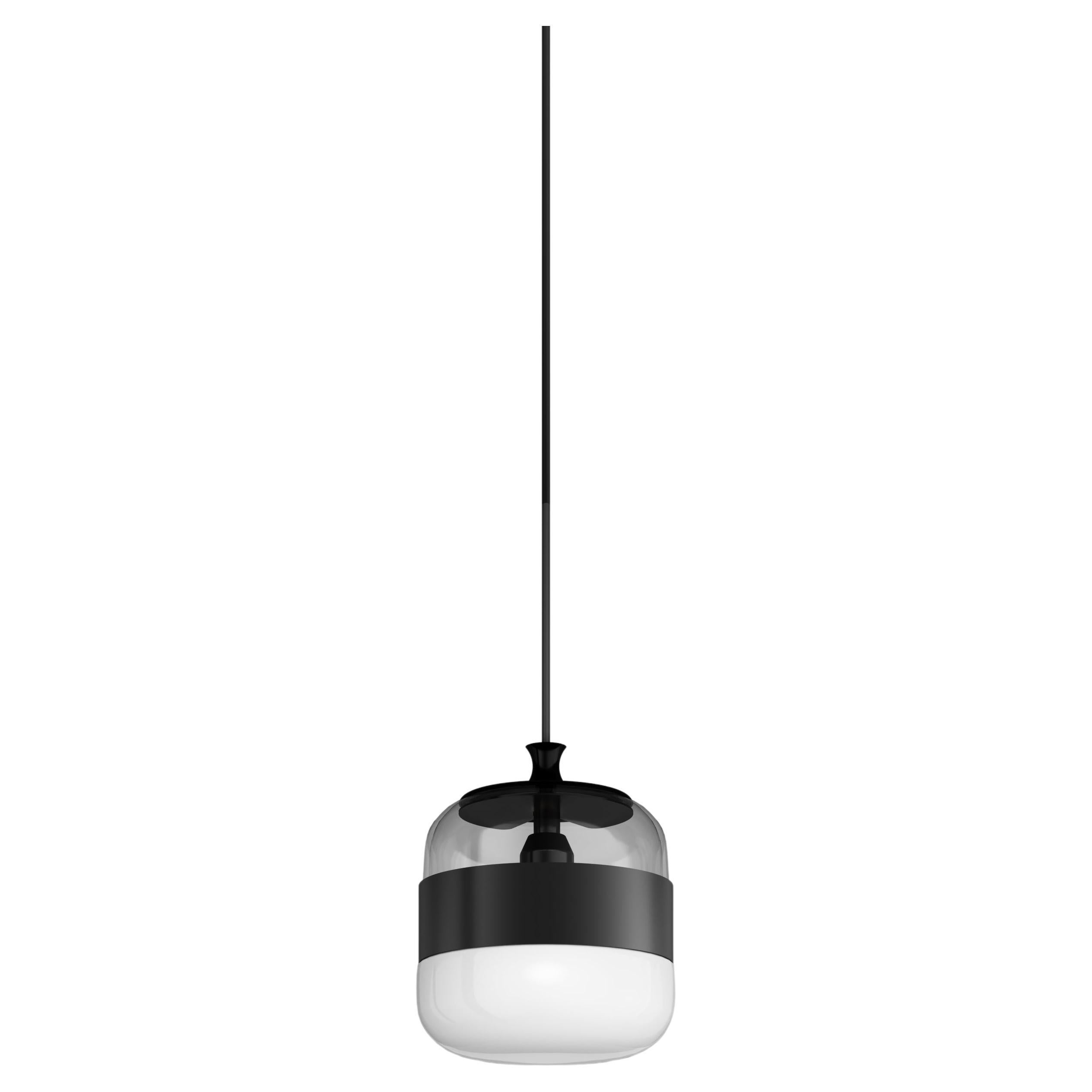 Vistosi Futura Pendant Light in White Black Glass And Matt Black Frame