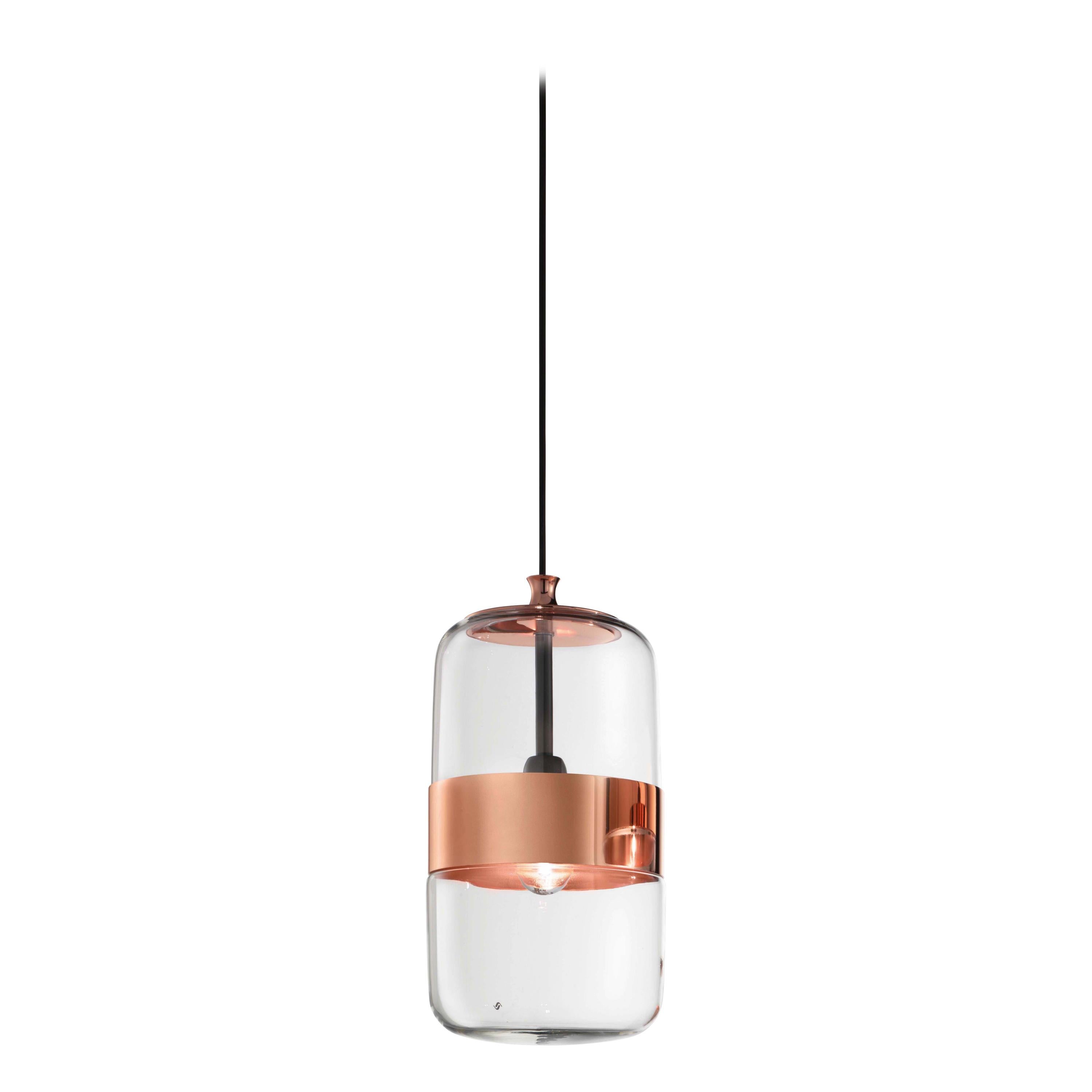 For Sale: Clear (Transparent Crystal) Vistosi Futura SP M Suspension Light with Copper Frame by Hangar Design Group