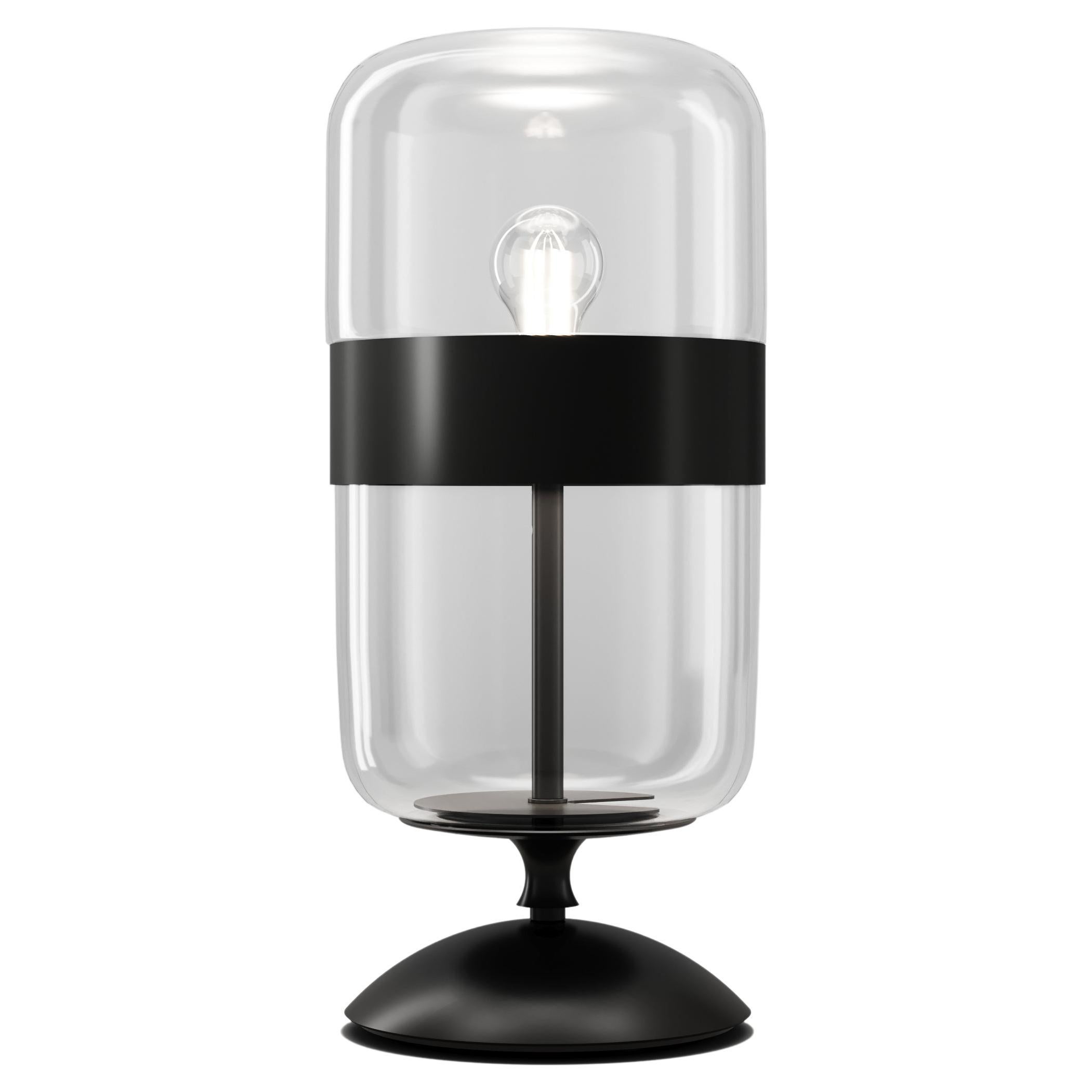 Lampe de table Vistosi Futura en verre noir cristal et monture noire mate