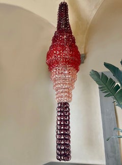 Vistosi "Giogali" Cascade Chandelier in Gradient Red Glass by Angelo Mangiarotti