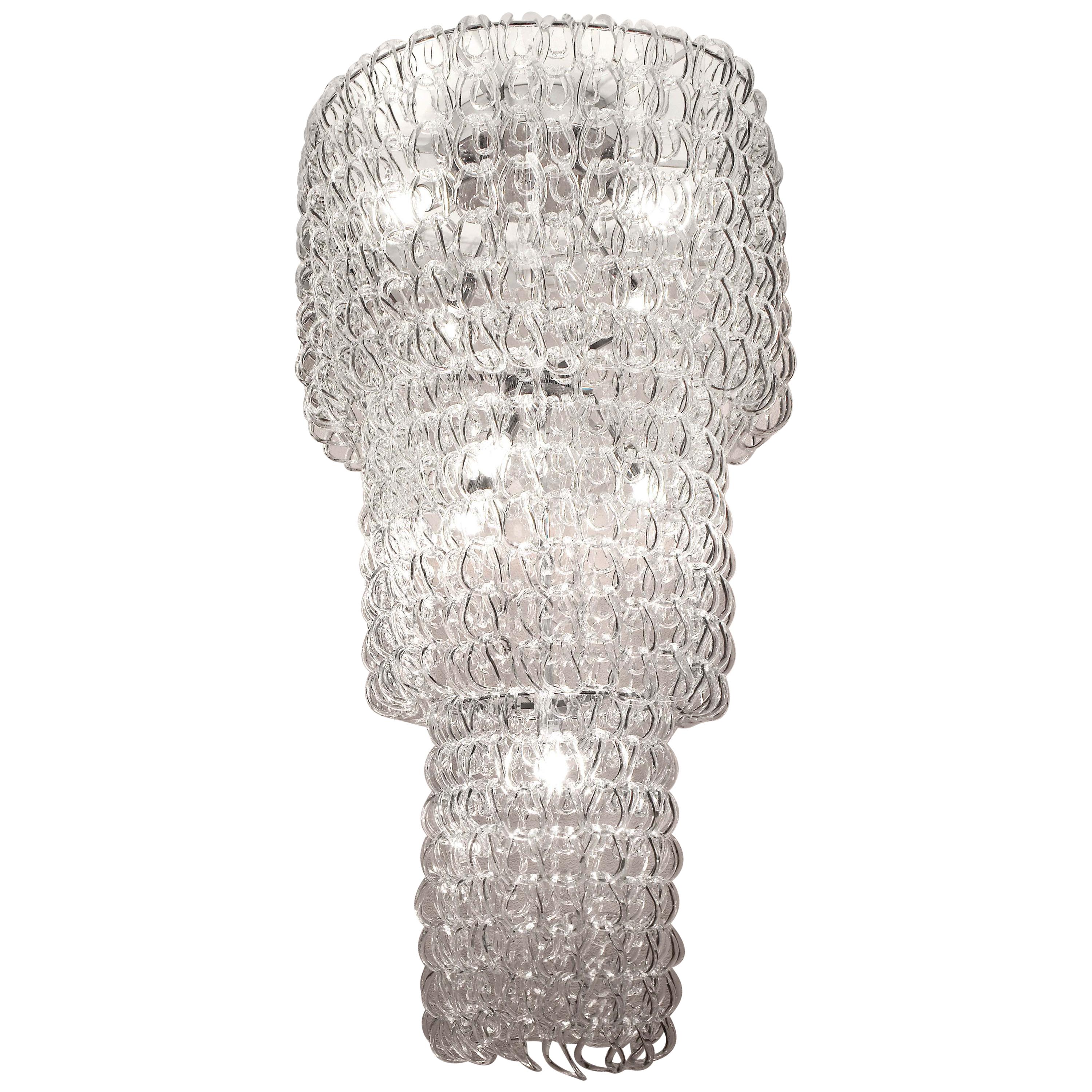 For Sale: Clear (Transparent Crystal) Vistosi Giogali Chandelier PL CA3 in Glass & Chrome by Angelo Mangiarotti