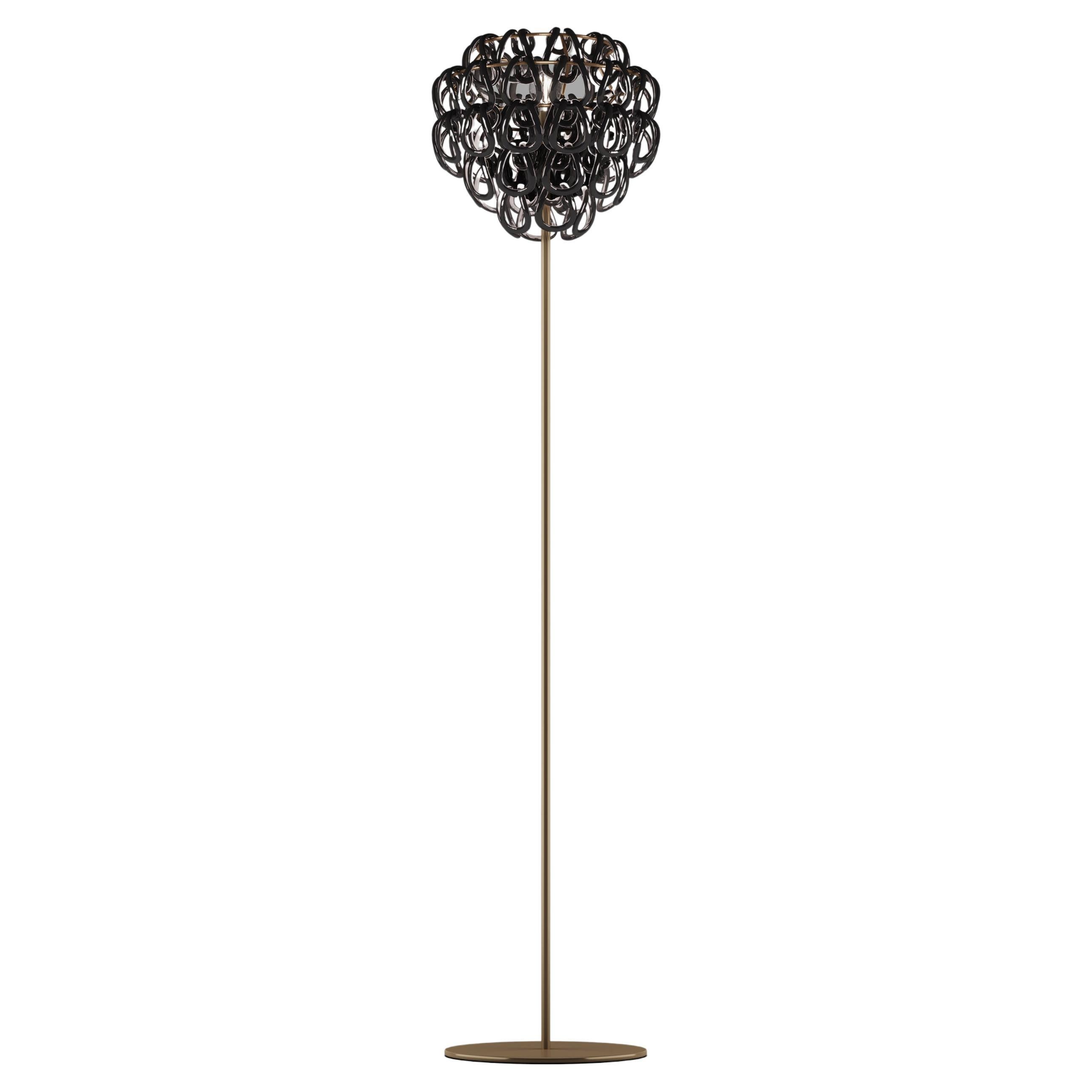 Vistosi Giogali Stehlampe aus schwarzem Glas mit mattem Bronzerahmen