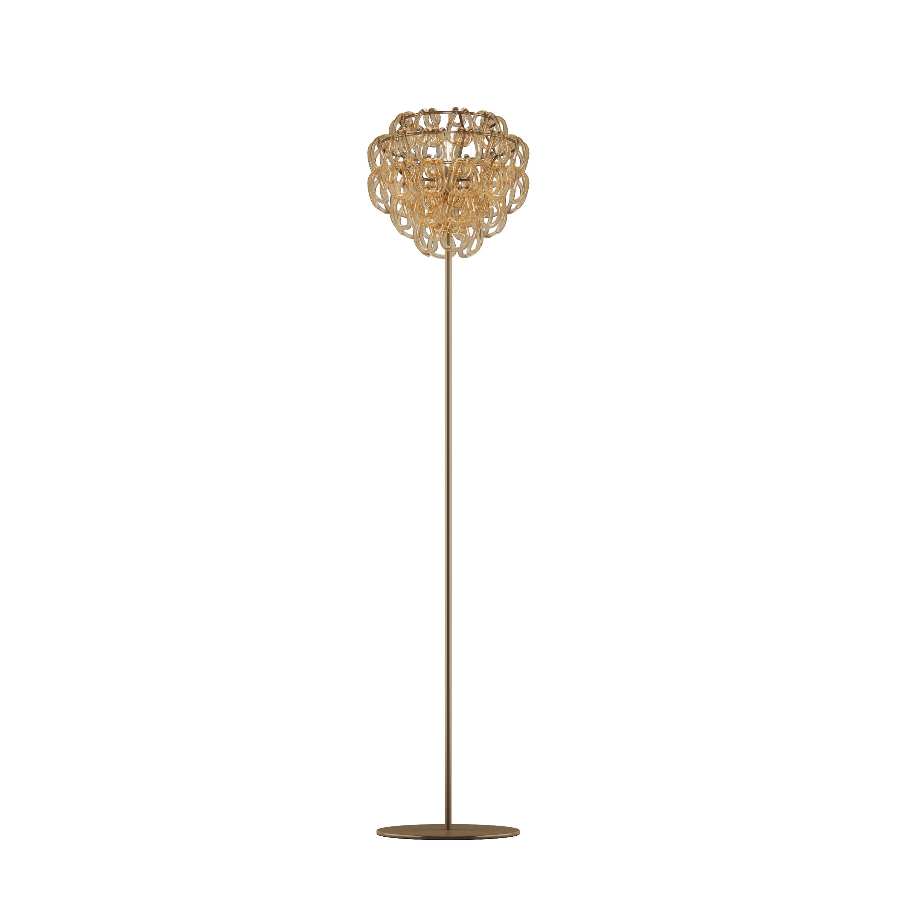Modern Vistosi Giogali Floor Lamp in Crystal Amber Glass And Matt Bronze Frame For Sale