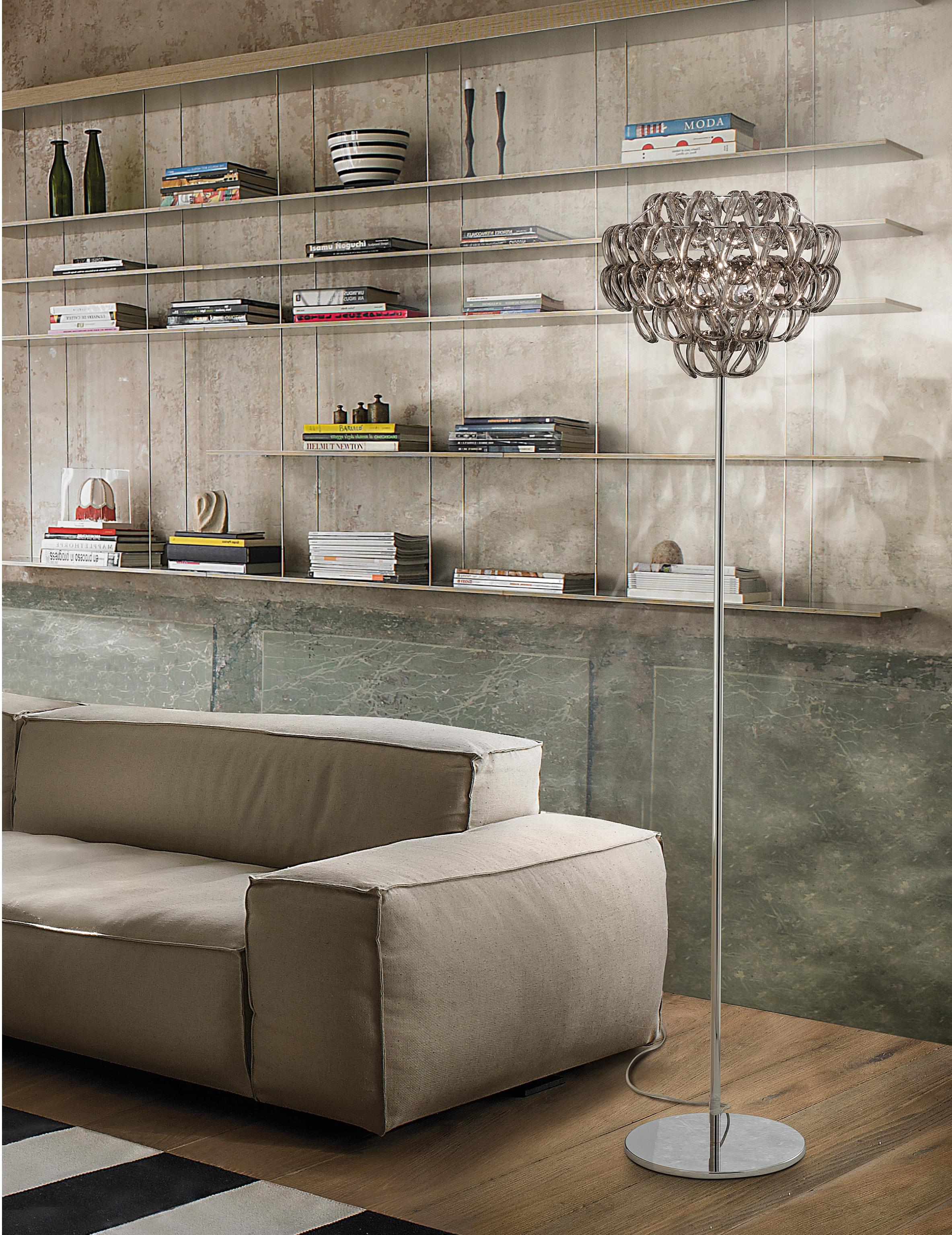 Contemporary Vistosi Giogali Floor Lamp in Crystal Amber Glass And Matt Bronze Frame For Sale