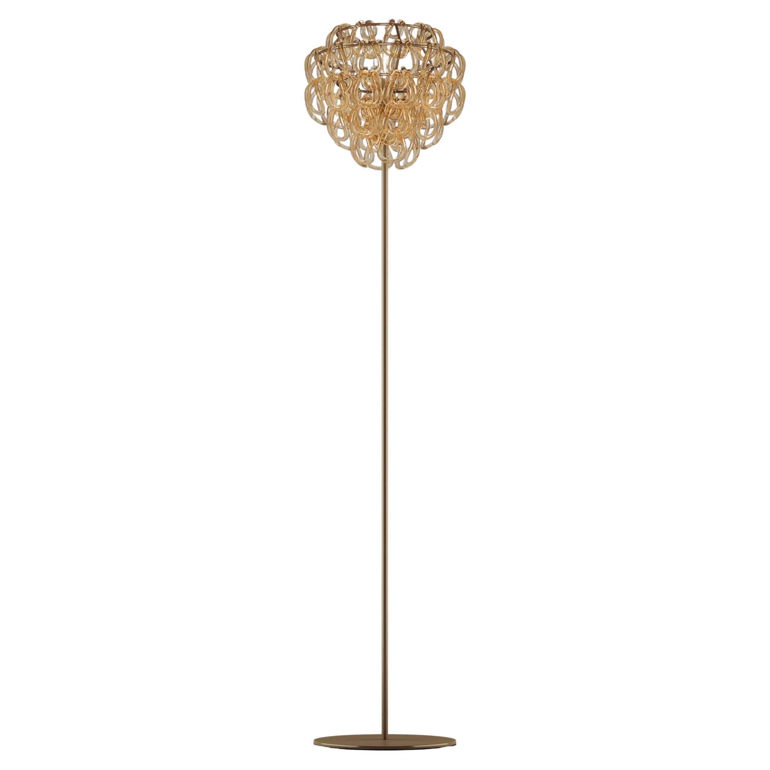 Vistosi Giogali Floor Lamp in Crystal Amber Glass And Matt Bronze Frame For Sale